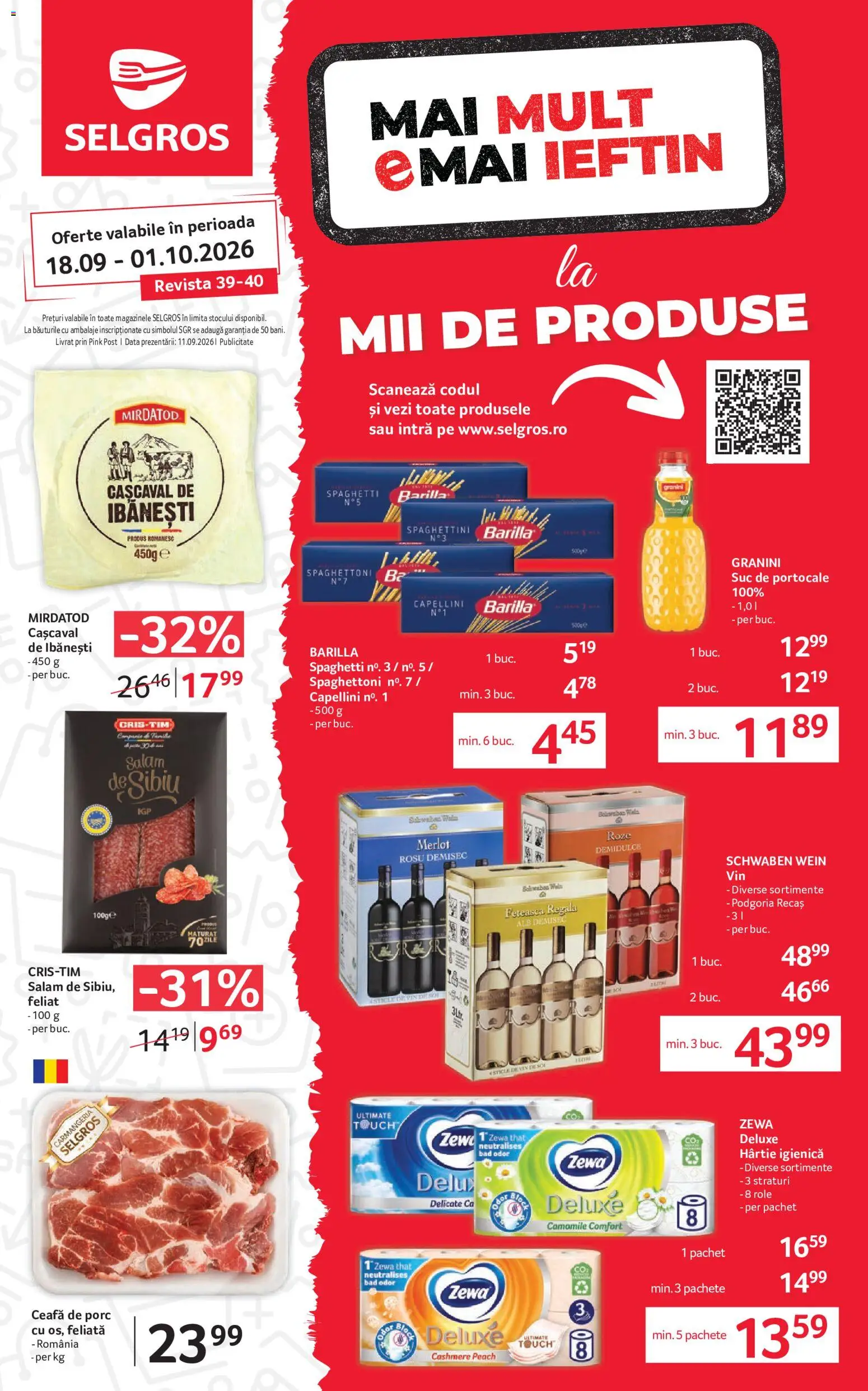 Noul catalog Selgros – valabil de la 18.09.2026 | Pagină: 1 | Produse: Barilla, Cașcaval, Portocale, Deluxe