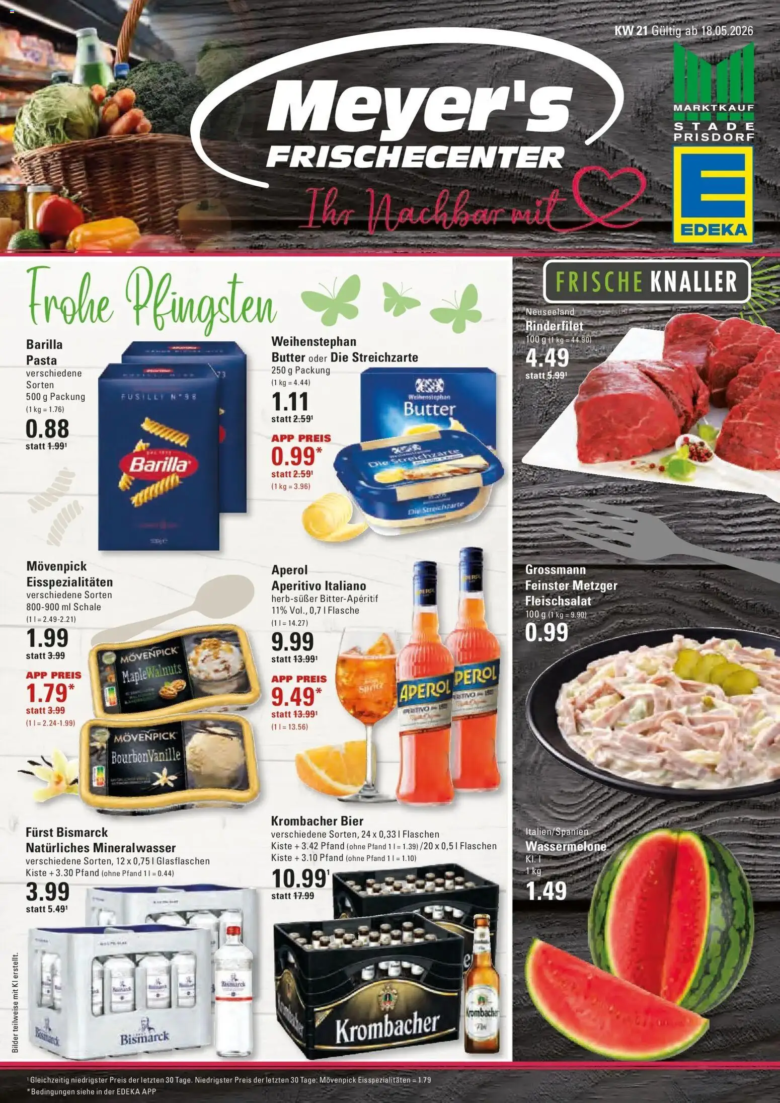 Edeka Prospekt Stade – gültig ab 17.05.2026 | Seite: 1 | Produkte: Butter, Bier, Mineralwasser, Aperol