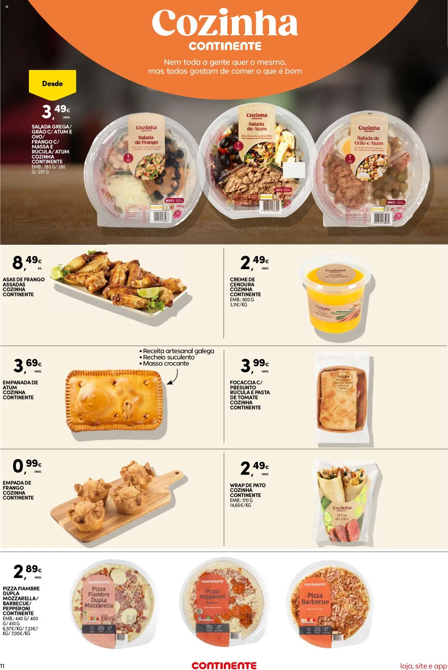 Continente Semanal Continente Bom Dia │ válido de 14/07/2026 | Página: 11 | Produtos: Rúcula, Presunto, Massa, Salada