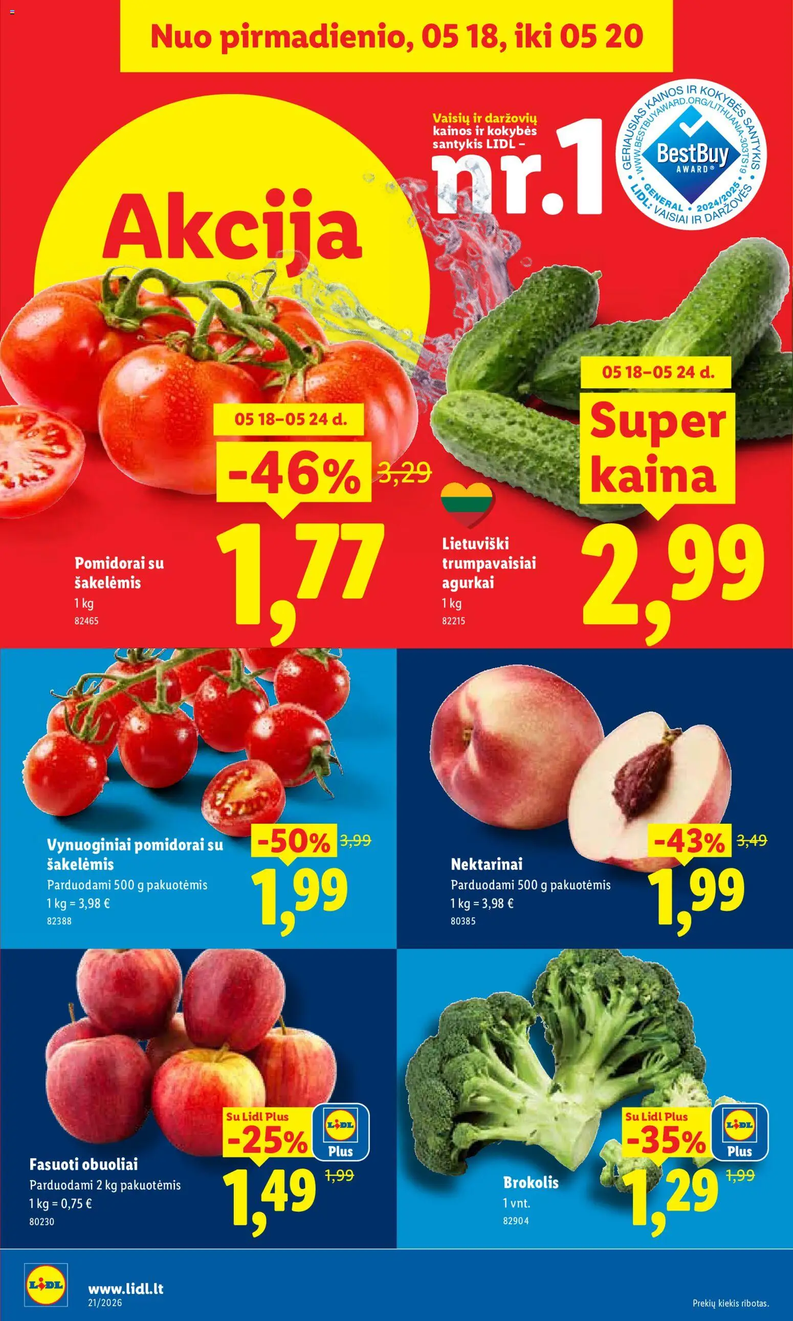 LIDL akcijos nuo 18.05.2026 | Puslapis: 4 | Prekių: Agurkai, Brokolis, Obuoliai, Pomidorai