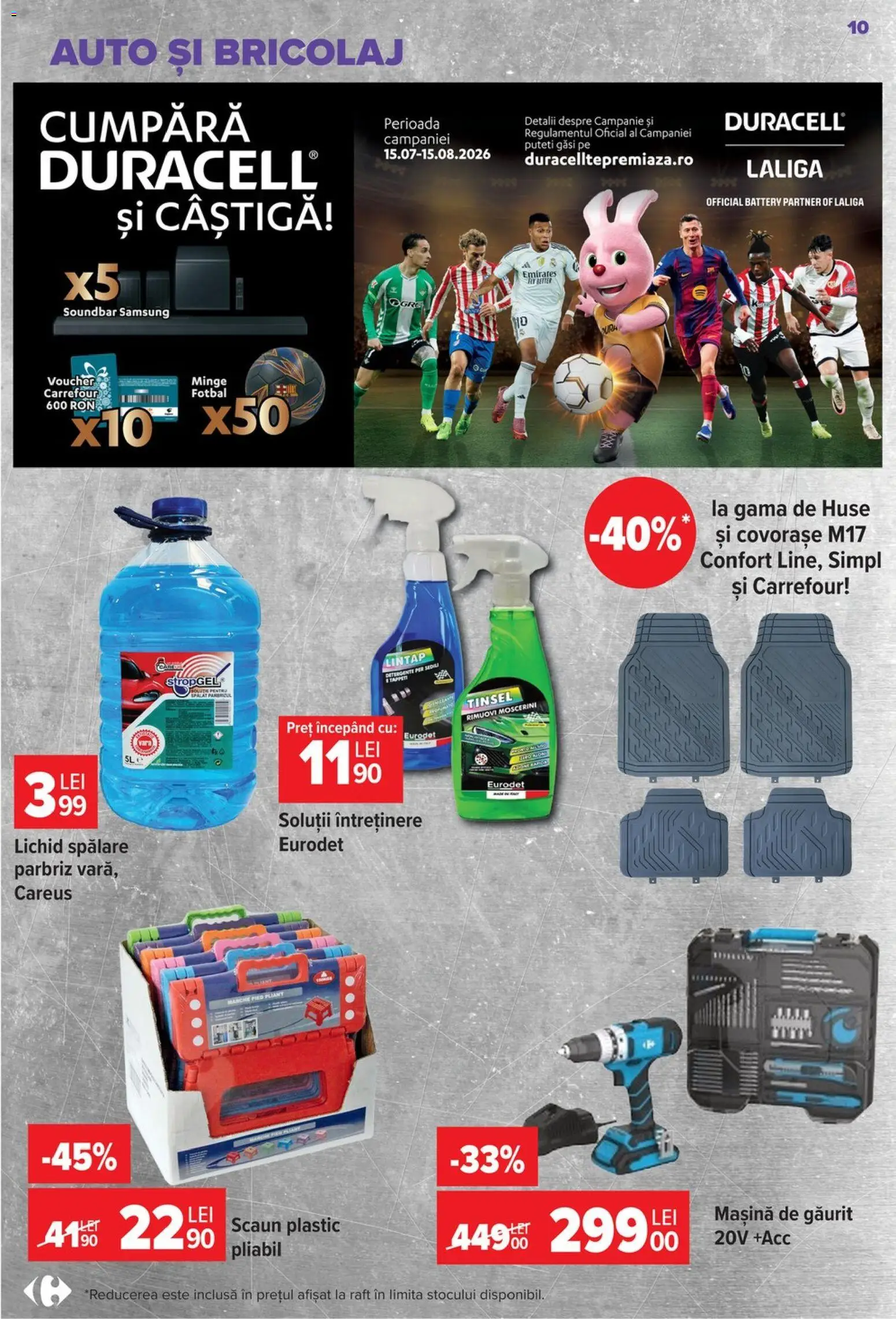 Noul catalog Carrefour – valabil de la 22.07.2026 | Pagină: 10 | Produse: Mașină de găurit, Soundbar, Raft, Scaun