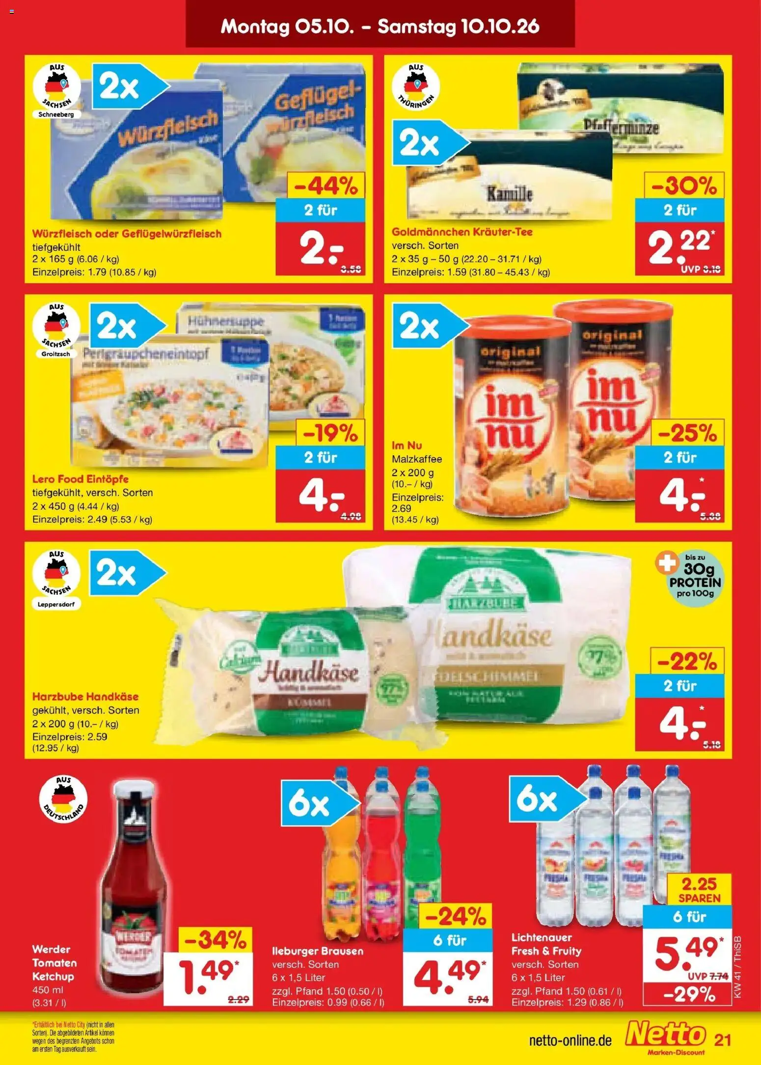 Netto Marken-Discount Prospekt Pirna – gültig ab 05.10.2026 | Seite: 21 | Produkte: Tomaten, Kräutertee, Ketchup