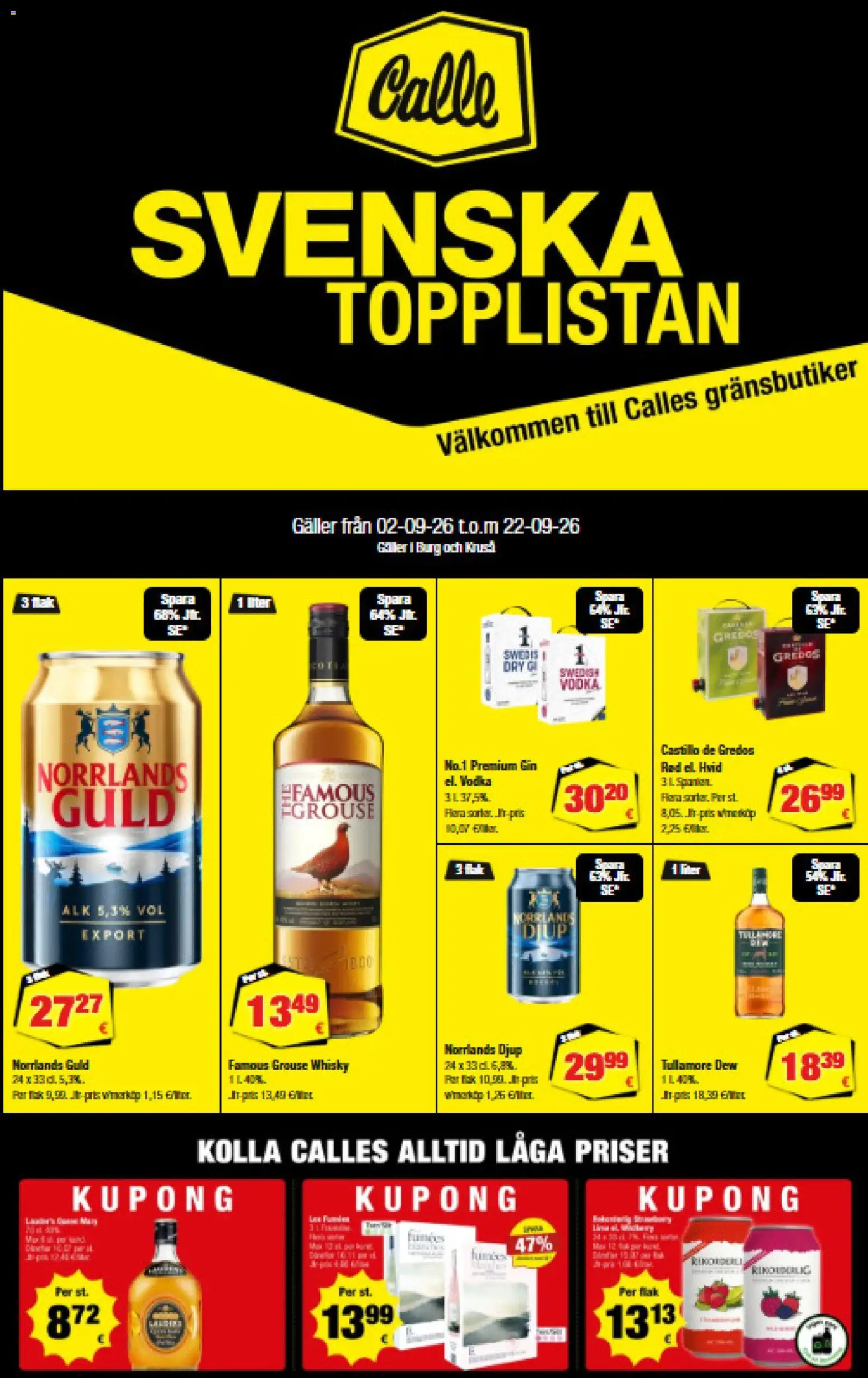 Calle tilbudsavis – gyldig fra 02/09/2026 | Side: 1 | Produkter: Gin, Vodka, Whisky