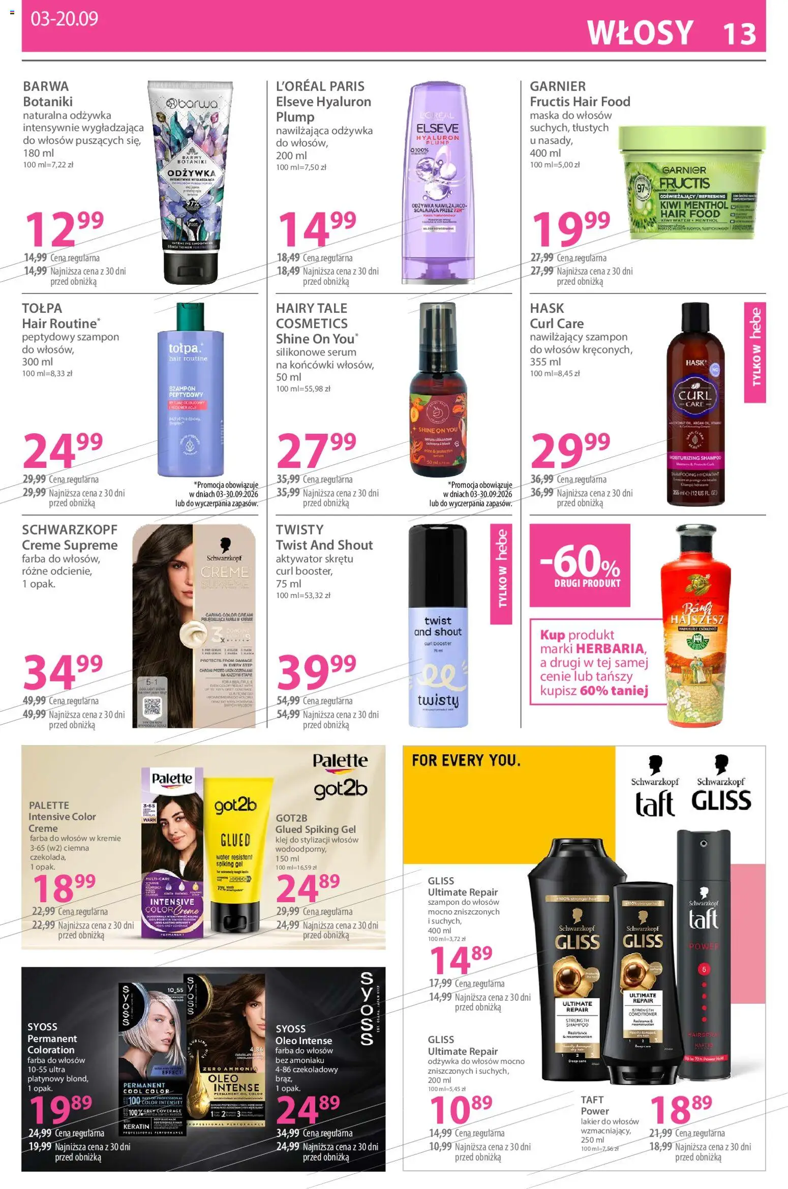 Hebe gazetka od 14.09.2026 | Strona: 13 | Produkty: Garnier, Szampon do włosów, Szampon, Kiwi