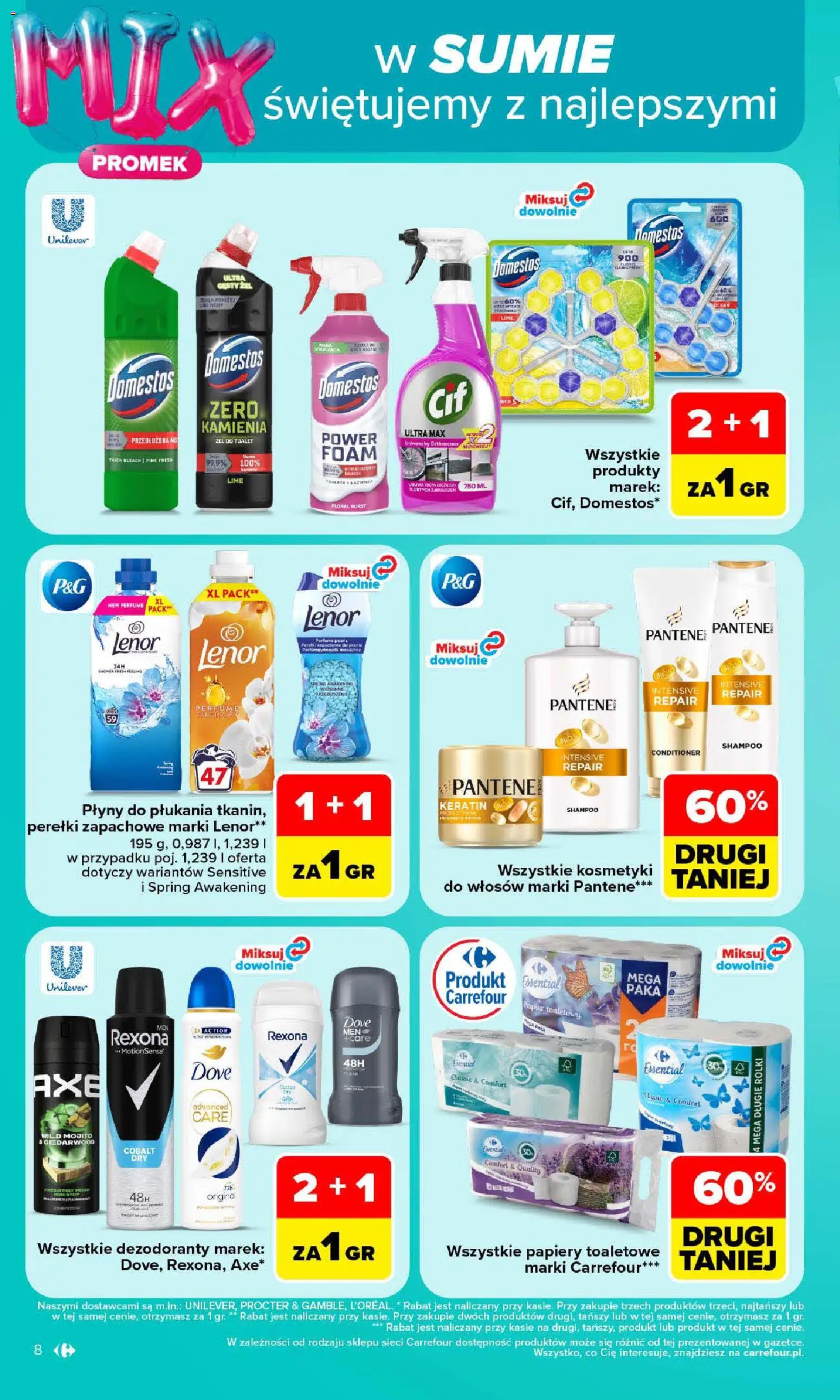 Carrefour gazetka od 19.10.2026 | Strona: 8 | Produkty: Kosmetyki, Toaleta, Domestos, Dove
