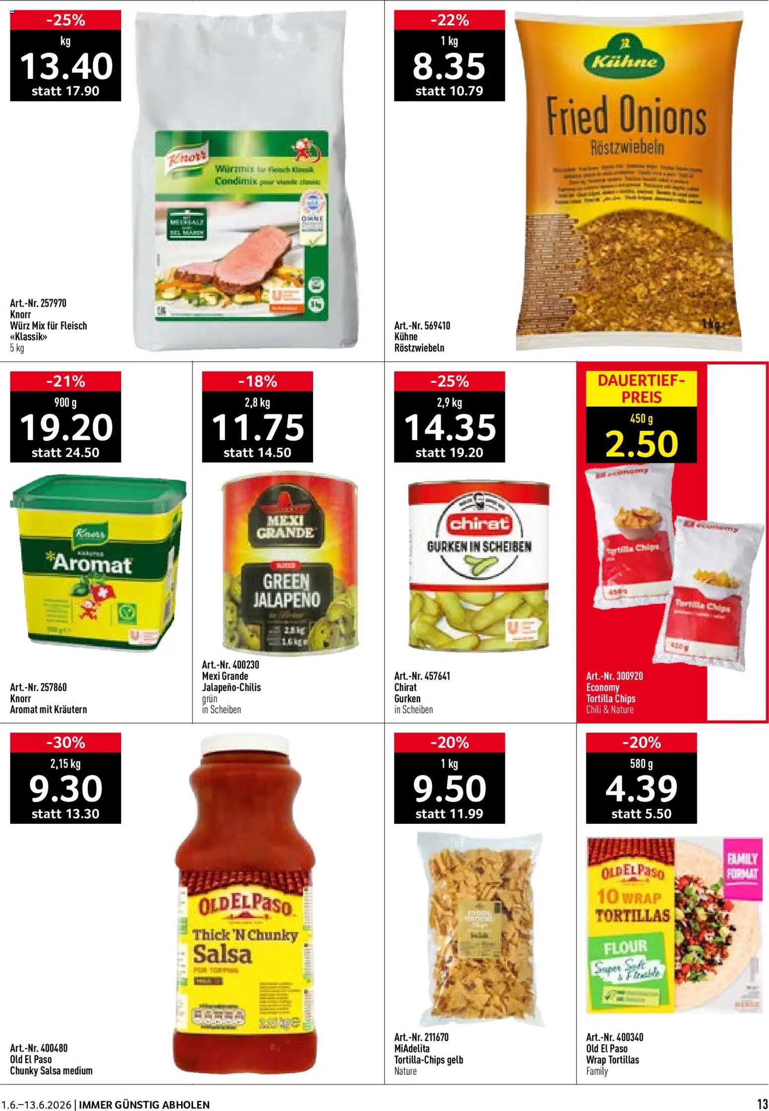 Prodega aktionen WM 2026 – gültig ab 01.06.2026 | Seite: 13 | Produkte: Chili, Chips, Gurken