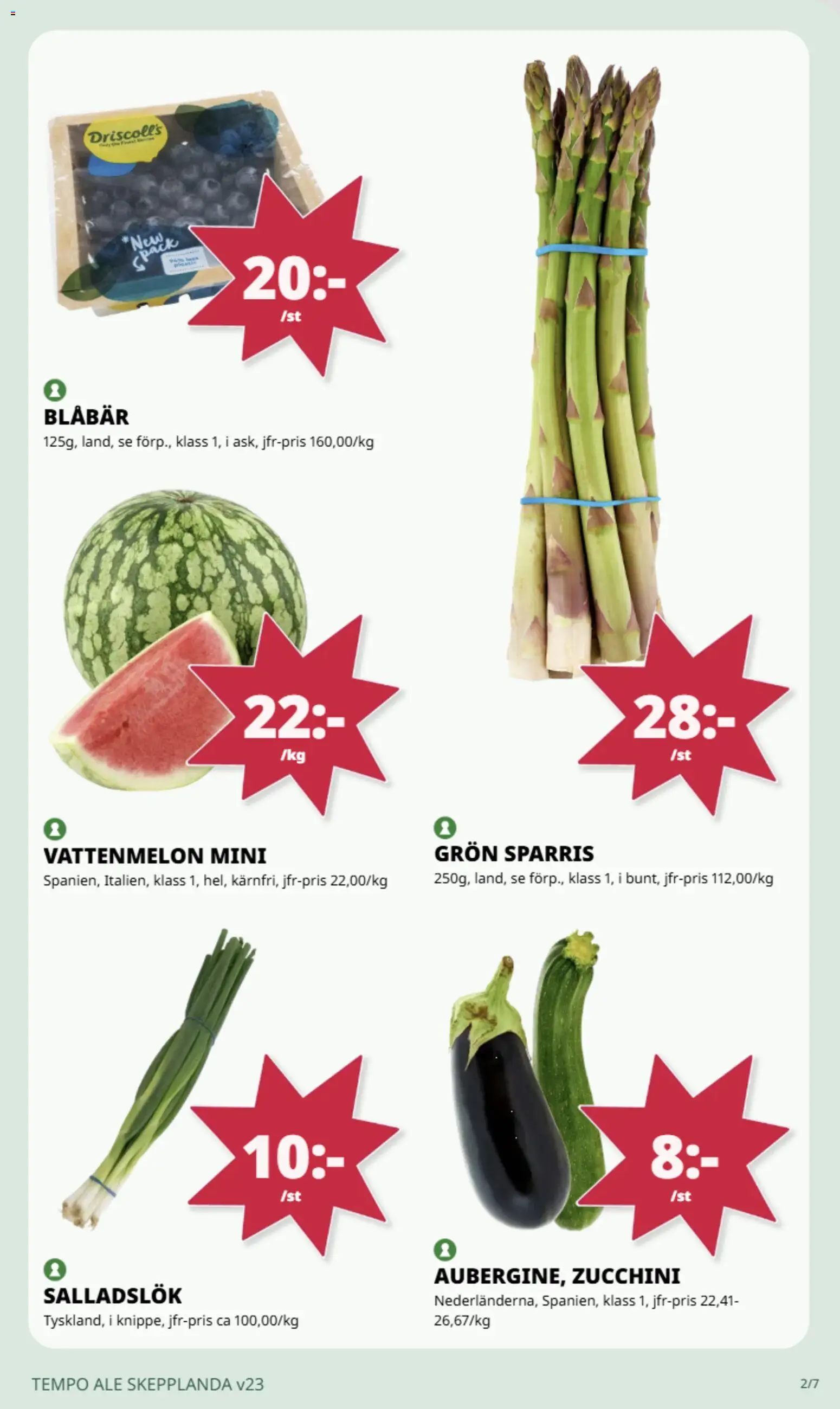 Tempo reklamblad aktuell från 01.06.2026 | Sida: 5 | Produkter: Vattenmelon, Salladslök, Sparris, Blåbär