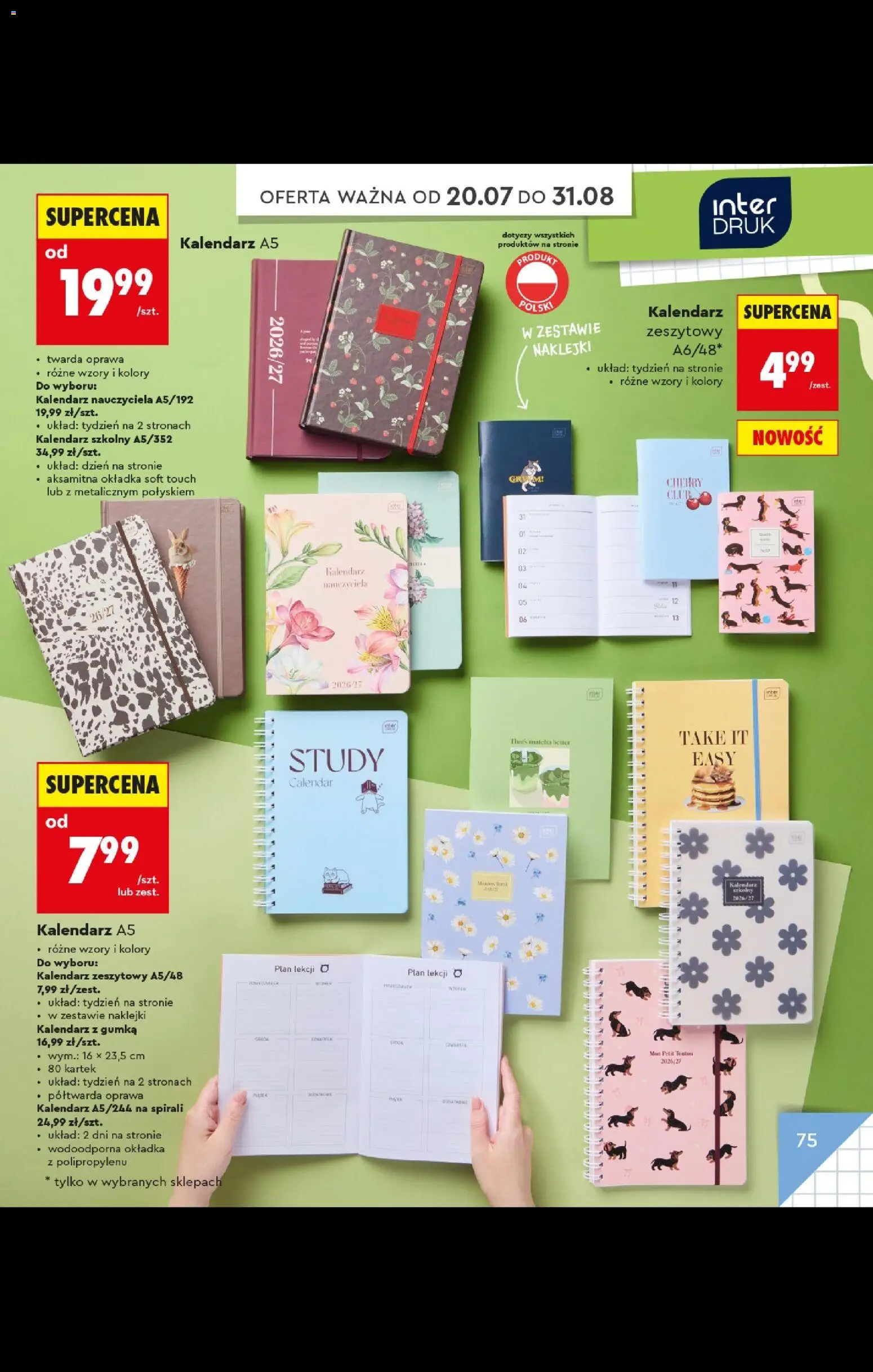 Biedronka gazetka - Do mojej szkoły idę od 20.07.2026 | Strona: 75 | Produkty: Kalendarz, Naklejki, Matcha, Kalendarz szkolny