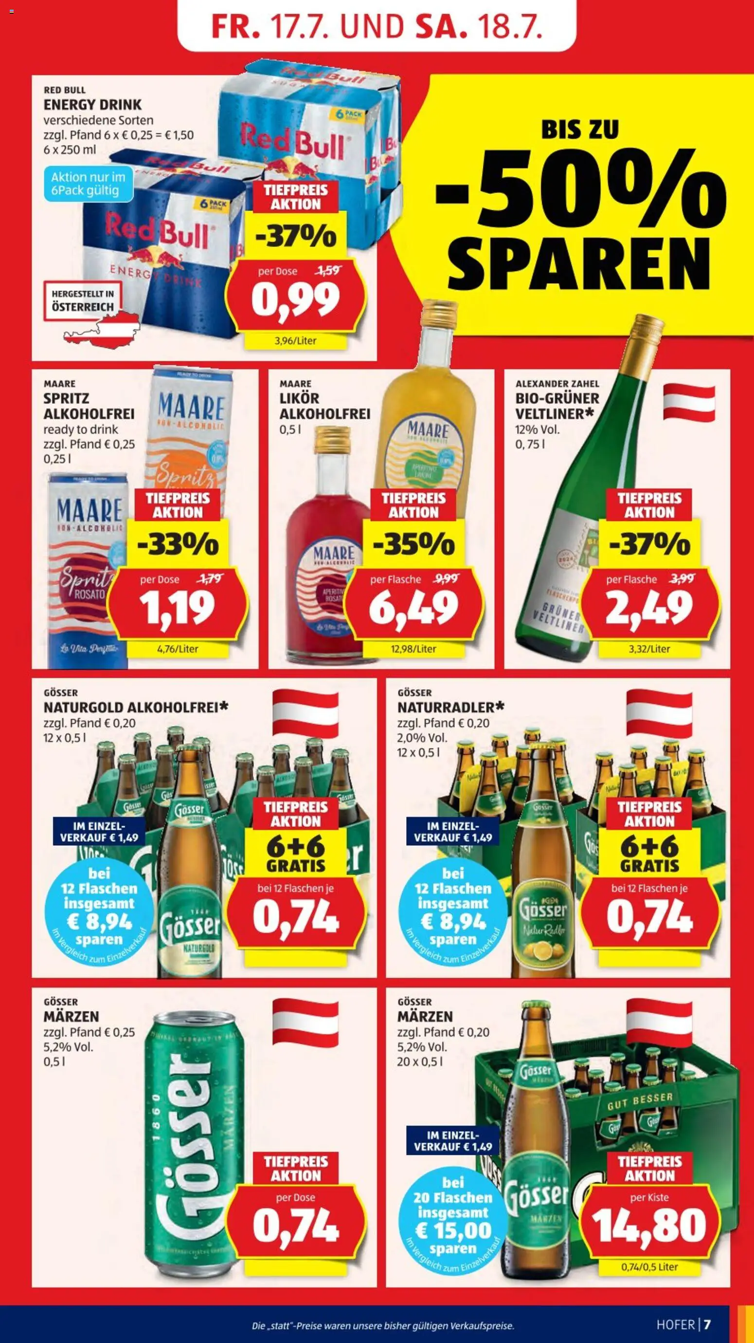 Hofer AT akciós ujság - amely érvényes a következő dátumtól: 2026.07.17. | Oldal: 11 | Termékek: Radler, Red bull, Gösser, Likőr