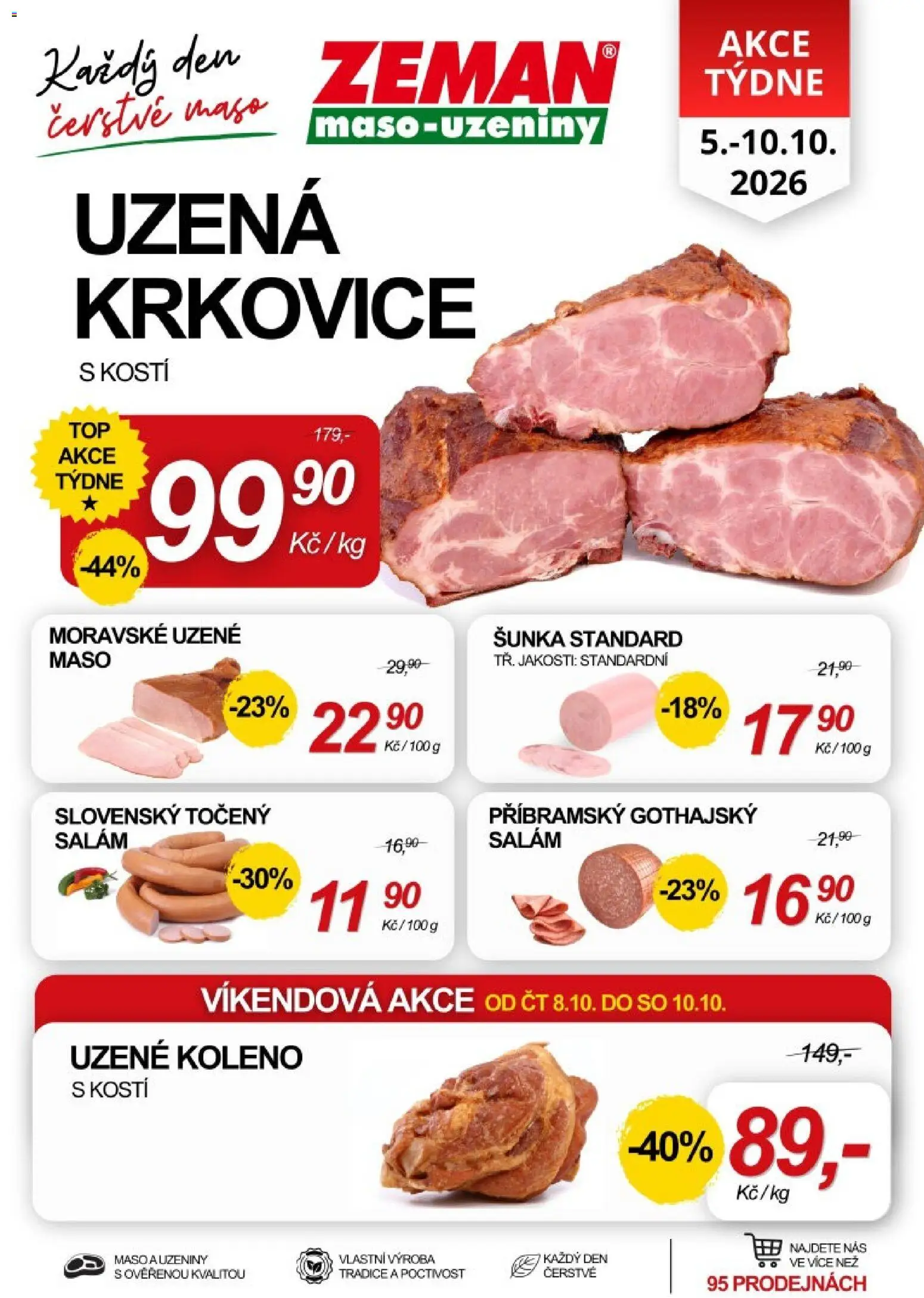 Prodejny Zeman leták od 05.10.2026 | Strana: 1 | Produkty: Koleno, Uzeniny, Maso, Krkovice