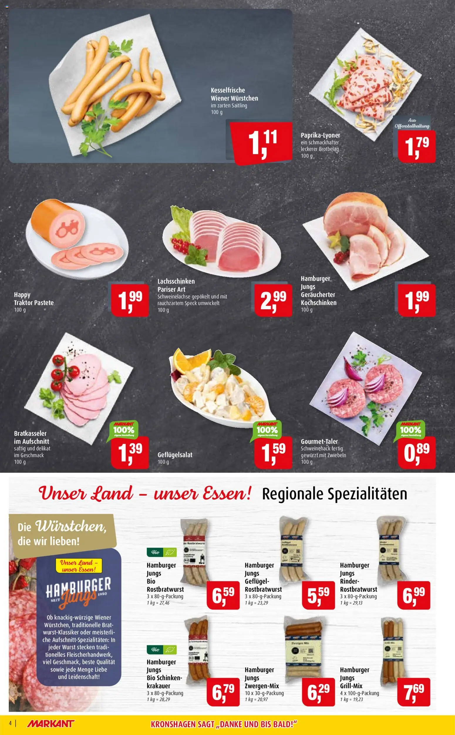 Markant Prospekt – gültig ab 27.07.2026 | Seite: 4 | Produkte: Wiener wurstchen, Zwiebeln, Wurst, Schinken