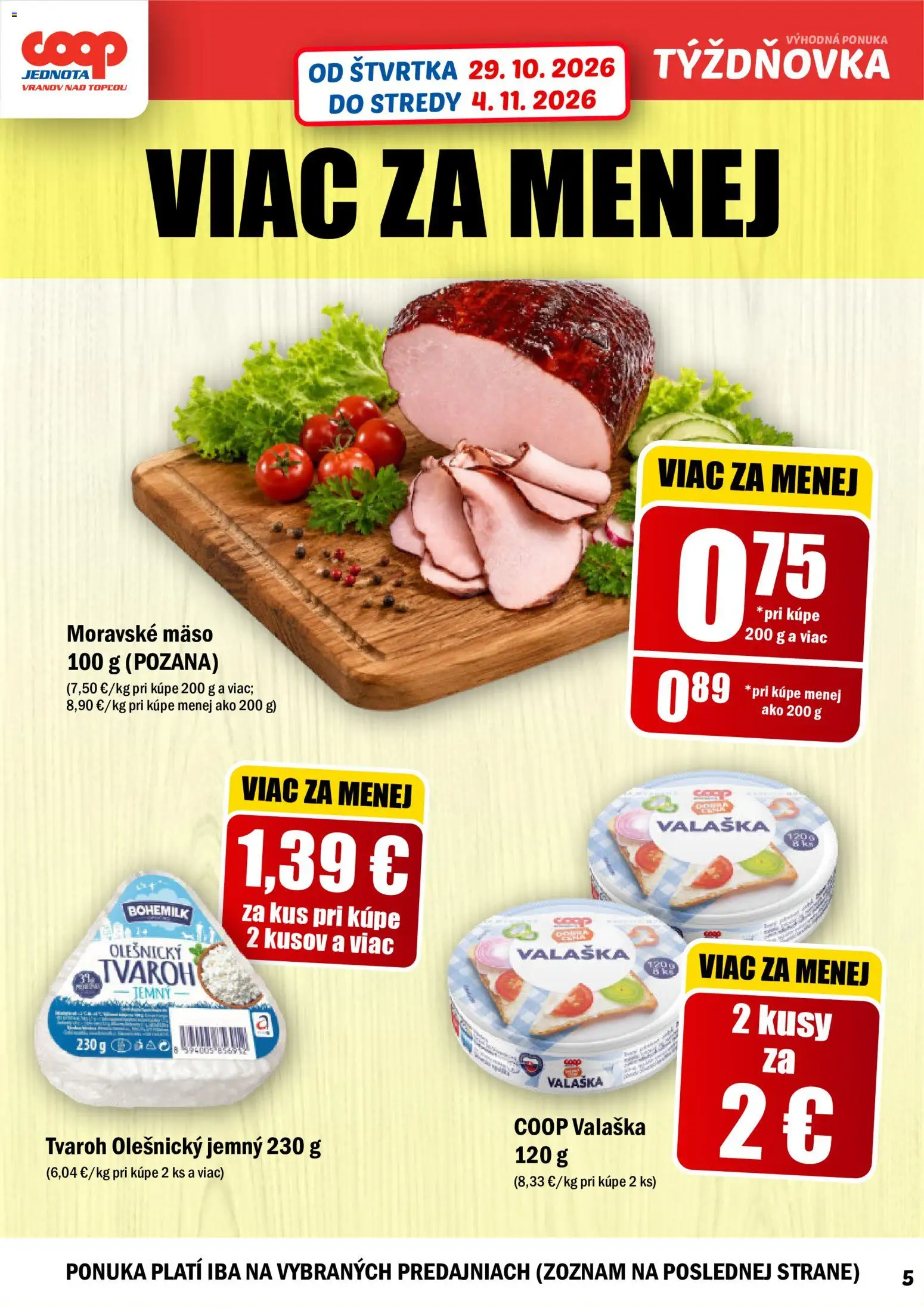 Nové COOP Jednota akcie – leták je platný od 29.10.2026 | Strana: 5 | Produkty: Mäso, Tvaroh