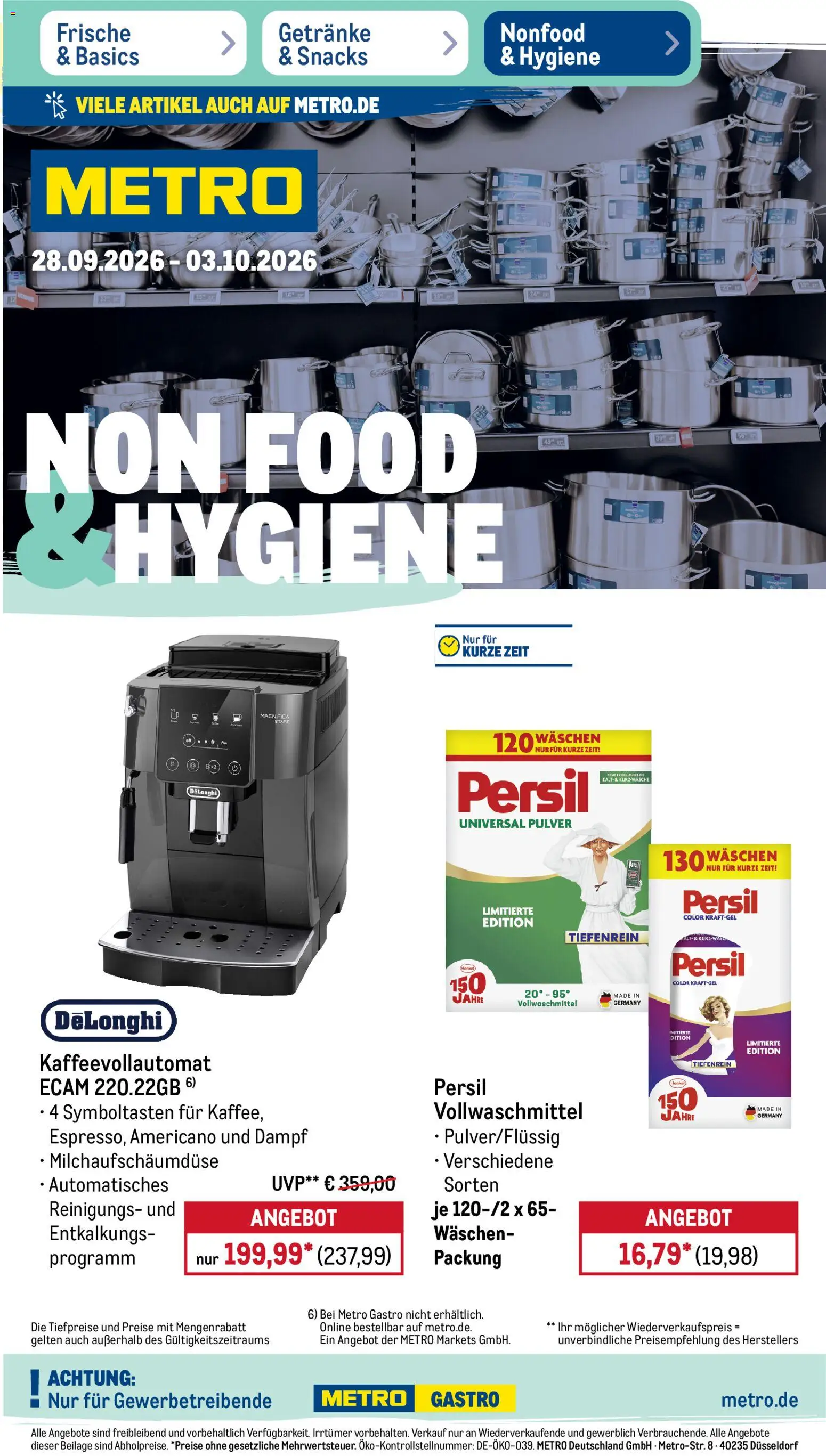 Metro NonFood-Angebote – gültig ab 28.09.2026 | Seite: 1 | Produkte: Kaffeevollautomat, Persil