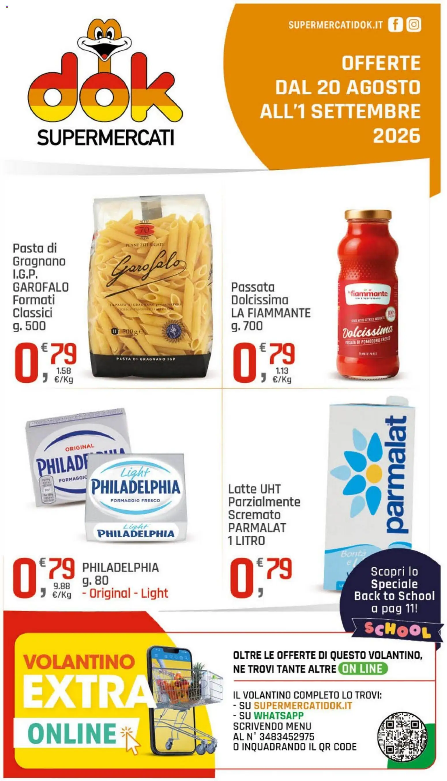 Volantino DOK del 20/08/2026 | Pagina: 1 | Prodotti: Formaggio fresco parzialmente scremato, Pomodoro, Latte, Formaggio