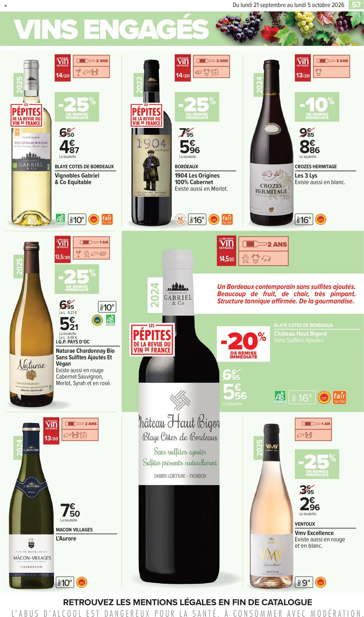 {H1} | Page: 57 | Produits: Cabernet Sauvignon, Blaye côtes de Bordeaux, Bourgogne, Vin