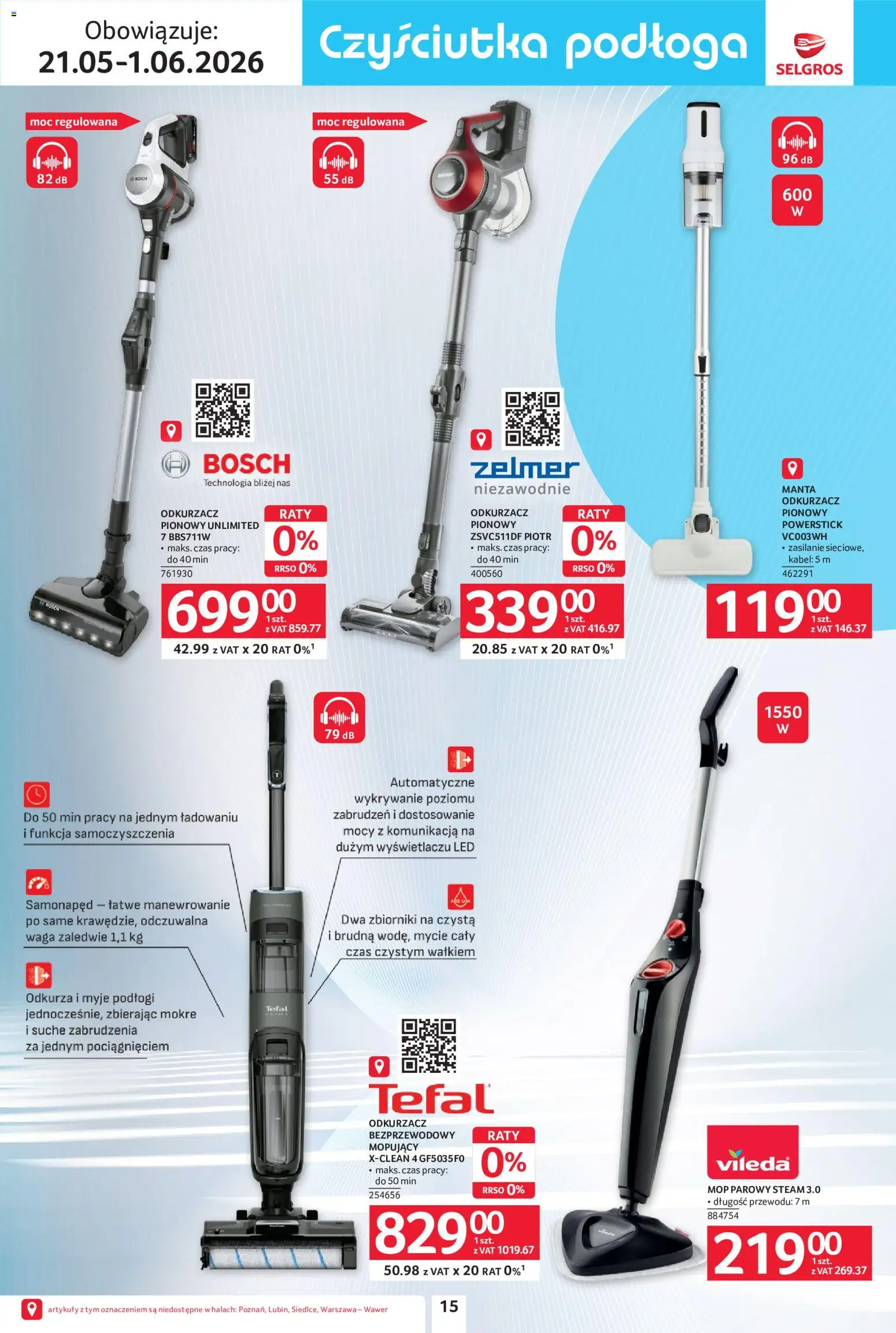 Selgros cash&carry gazetka - Sprzątanie od 21.05.2026 | Strona: 15 | Produkty: Kabel, Waga, Mop parowy, Tefal
