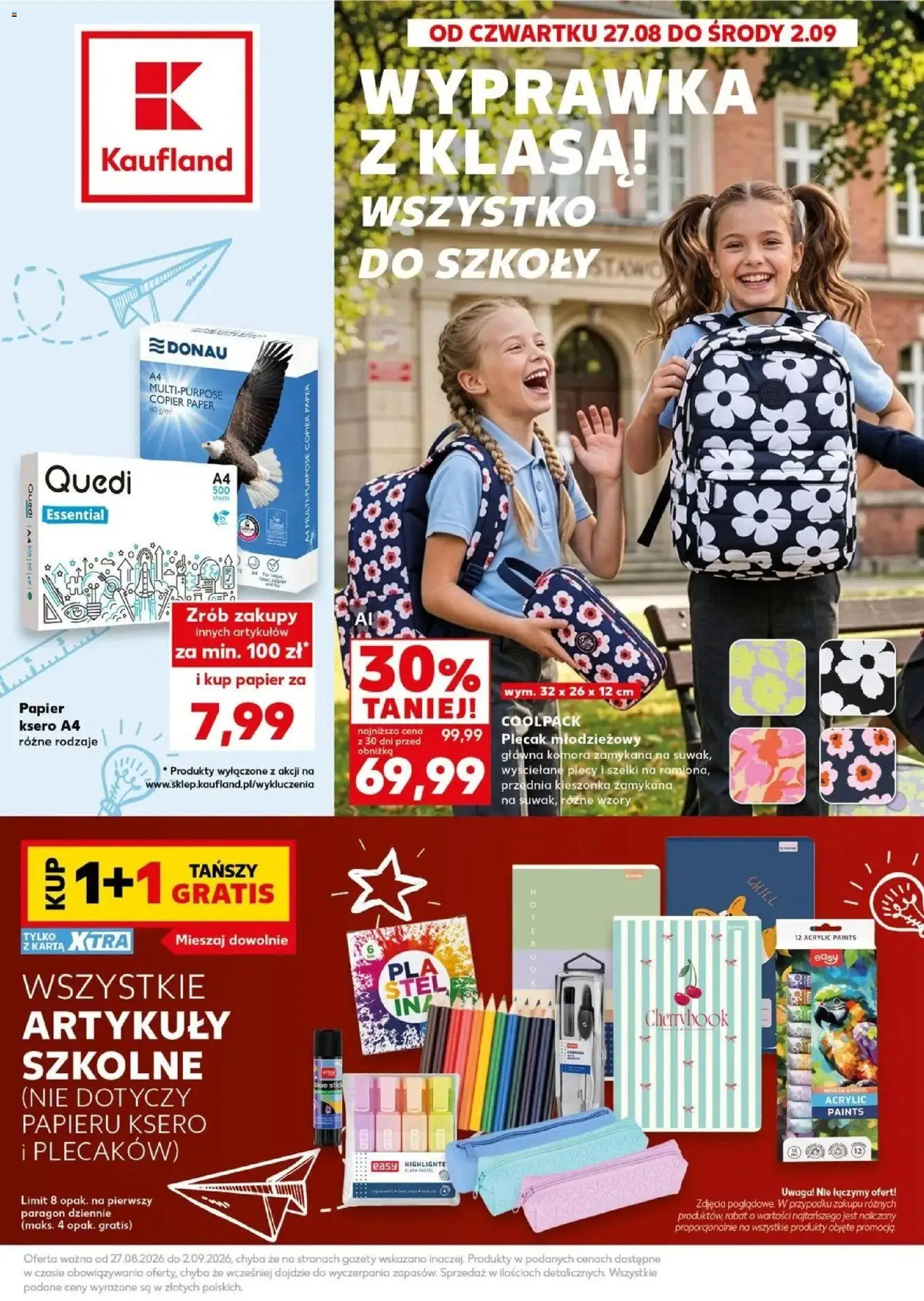 Kaufland gazetka - Wszystko do szkoły od 27.08.2026 - od jutra PDF | Strona: 1 | Produkty: Karta, Plecak, Gazety, Papier ksero