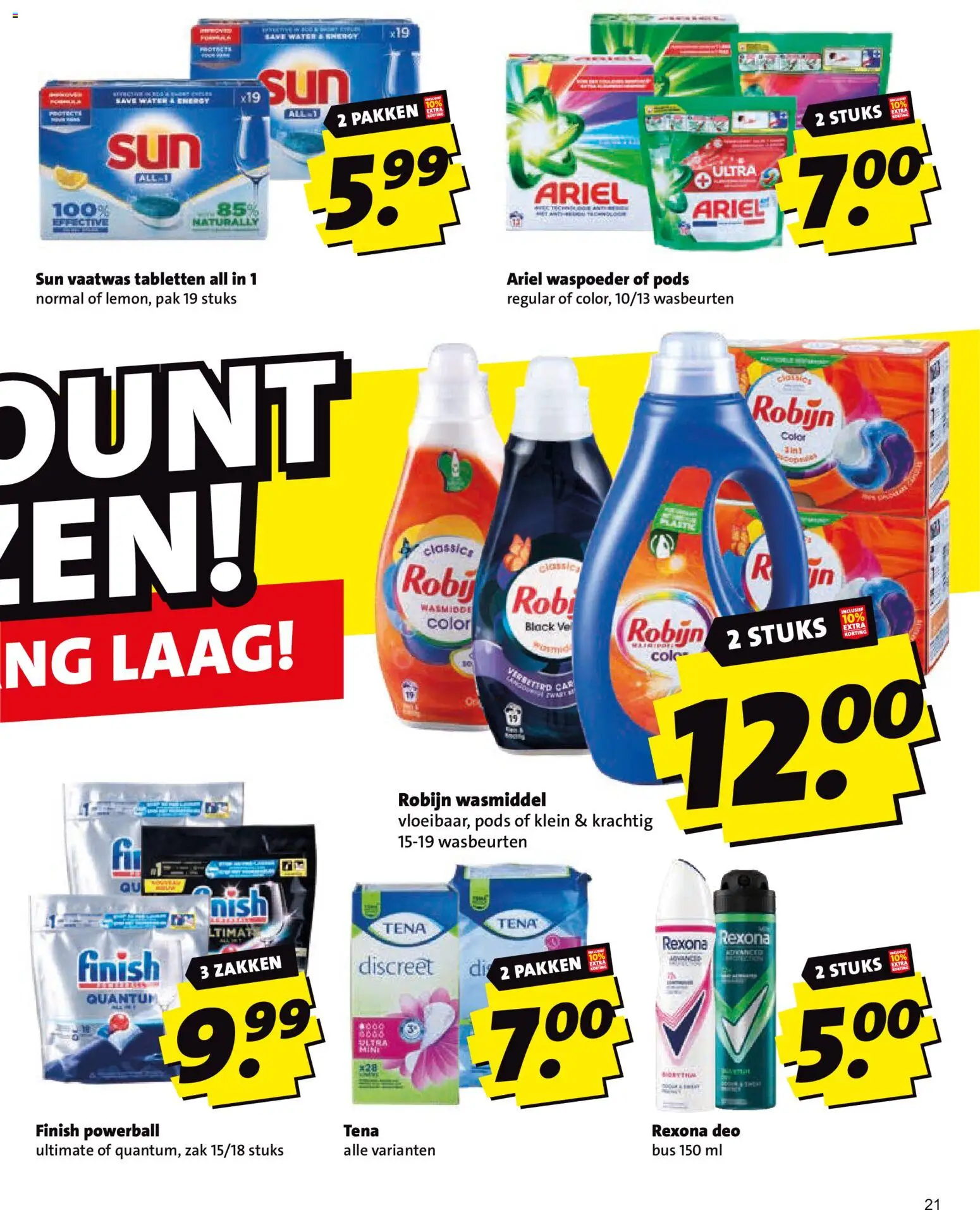 {H1} | Pagina: 21 | Producten: Wasmiddel, Vaatwas tabletten, Robijn, Zak