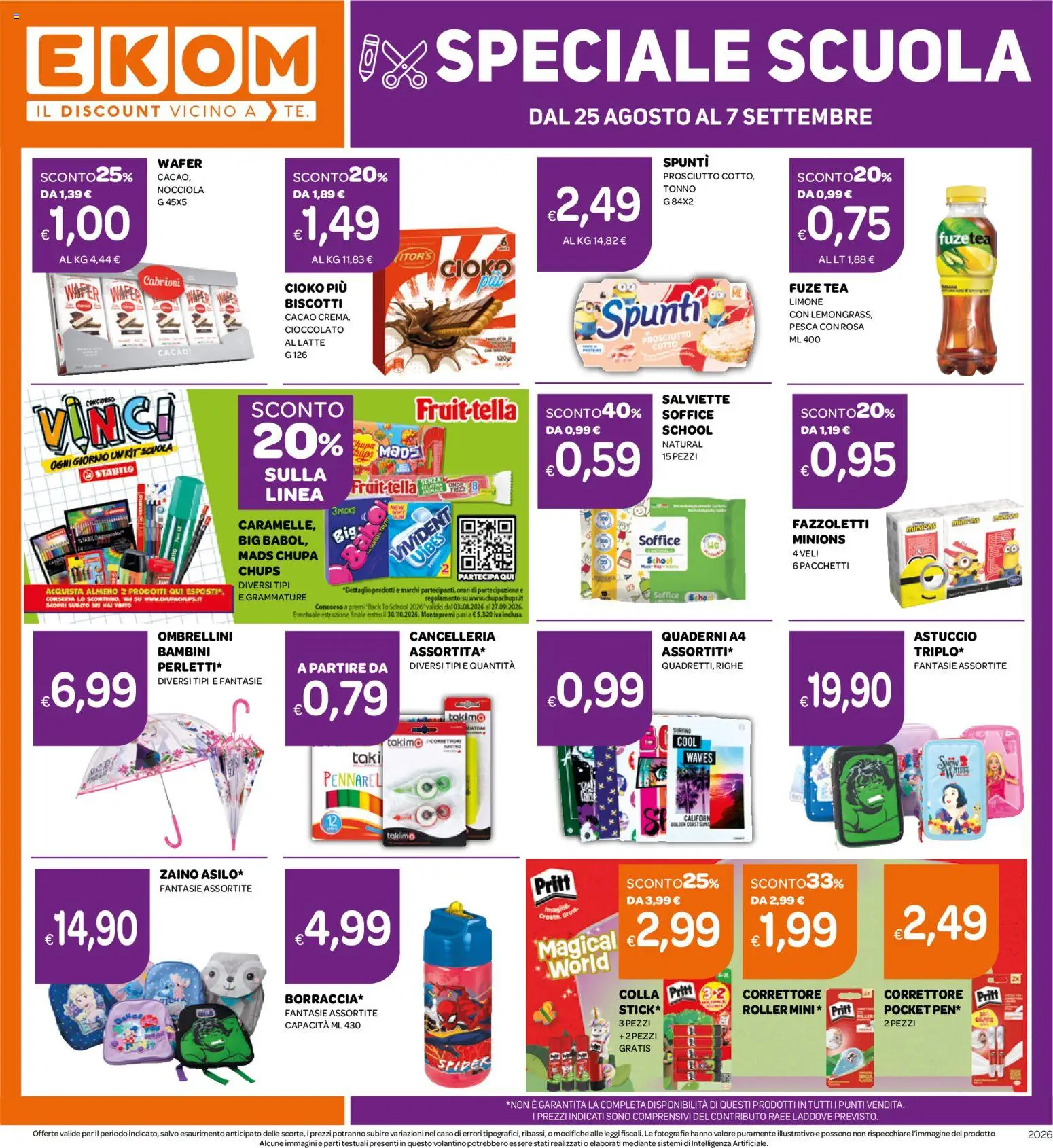 Volantino Ekom del 25/08/2026 | Pagina: 16 | Prodotti: Fazzoletti, Latte, Astuccio, Cacao