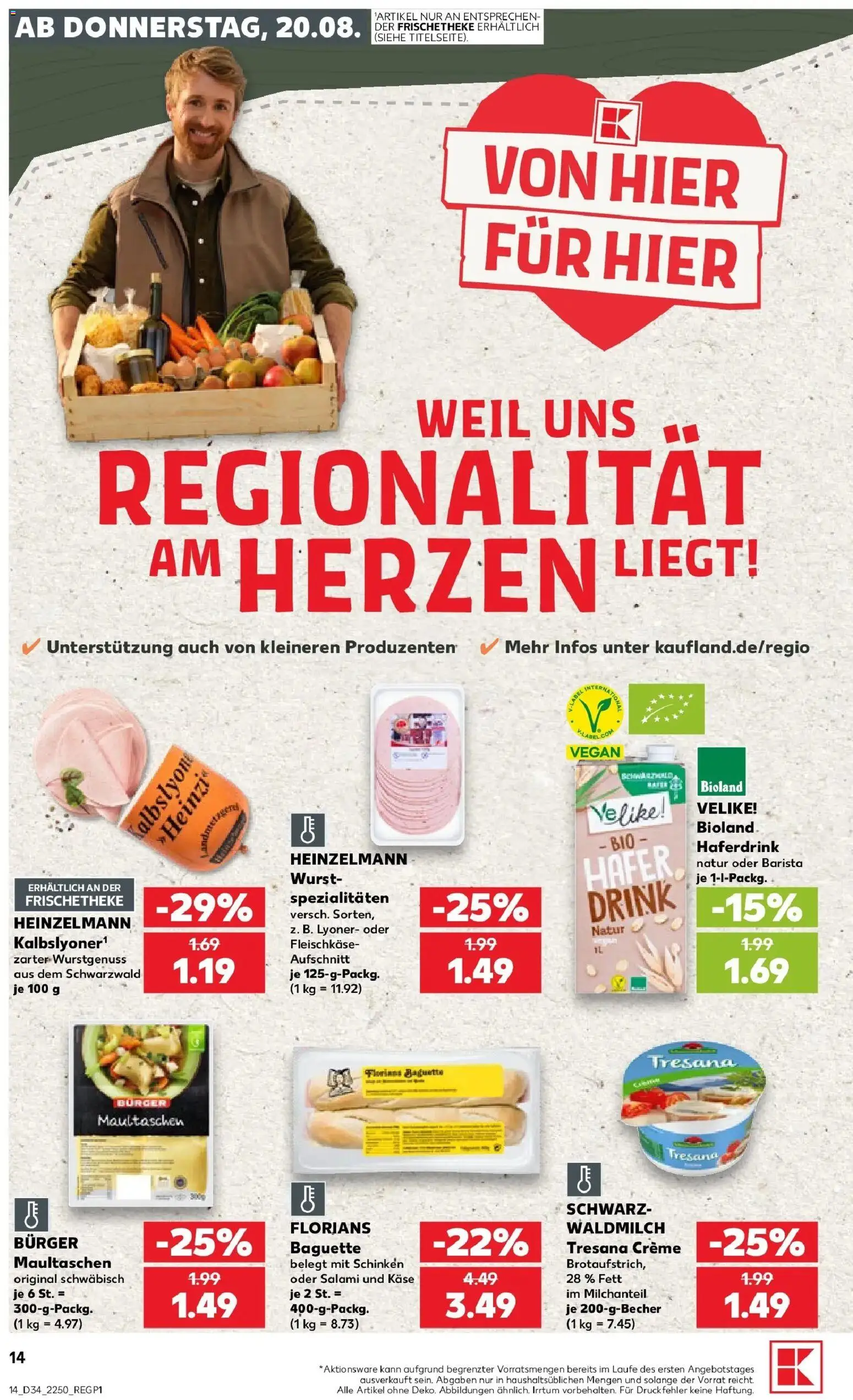 Prospekt Kaufland ab 20.08.2026 » Angebote Online zum Blättern | Seite: 14 | Produkte: Käse, Baguette, Salami, Schinken