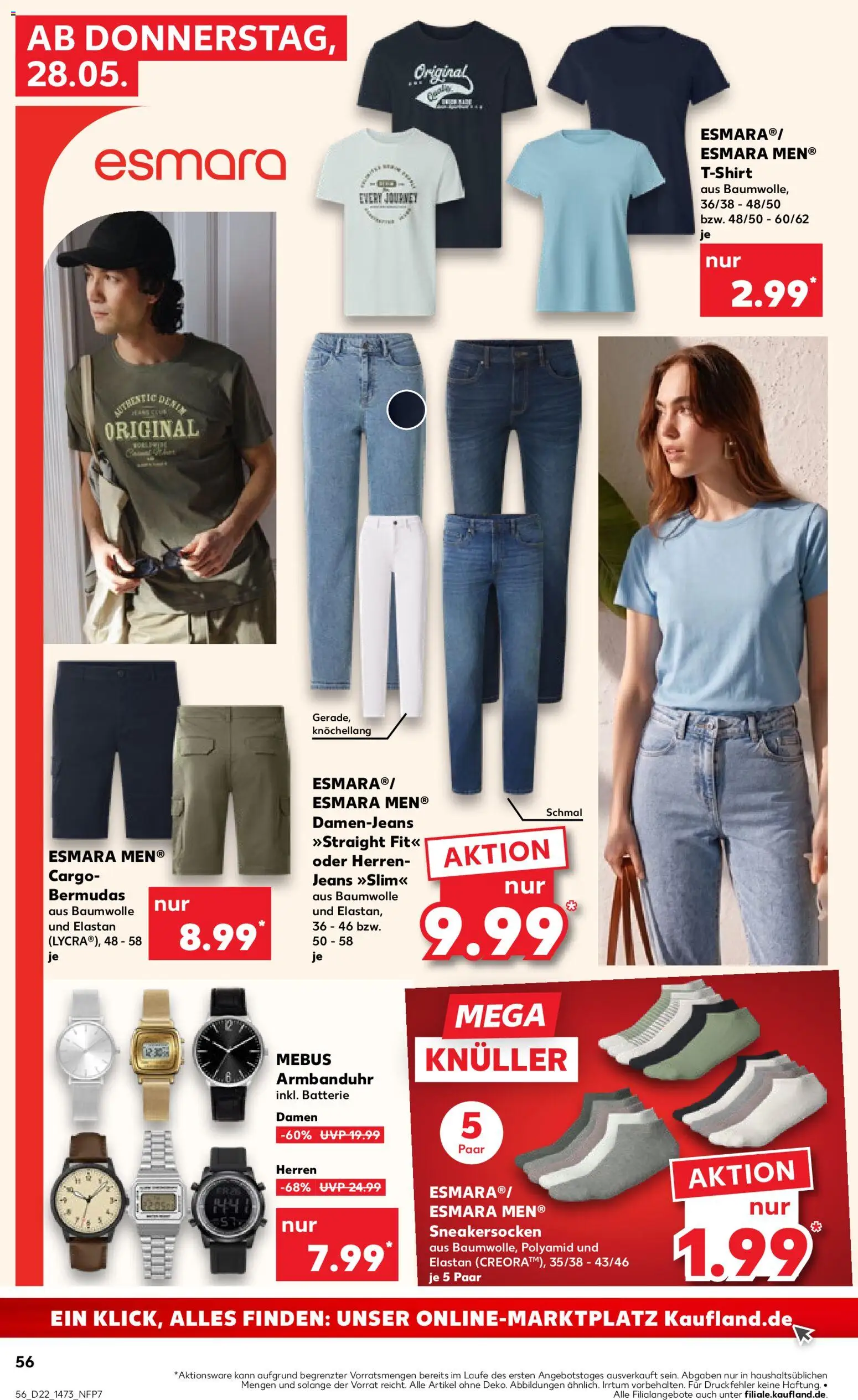 Kaufland Prospekt Rostock – gültig ab 28.05.2026 | Seite: 56 | Produkte: T-Shirt, Cargo Shorts, Batterie, Jeans