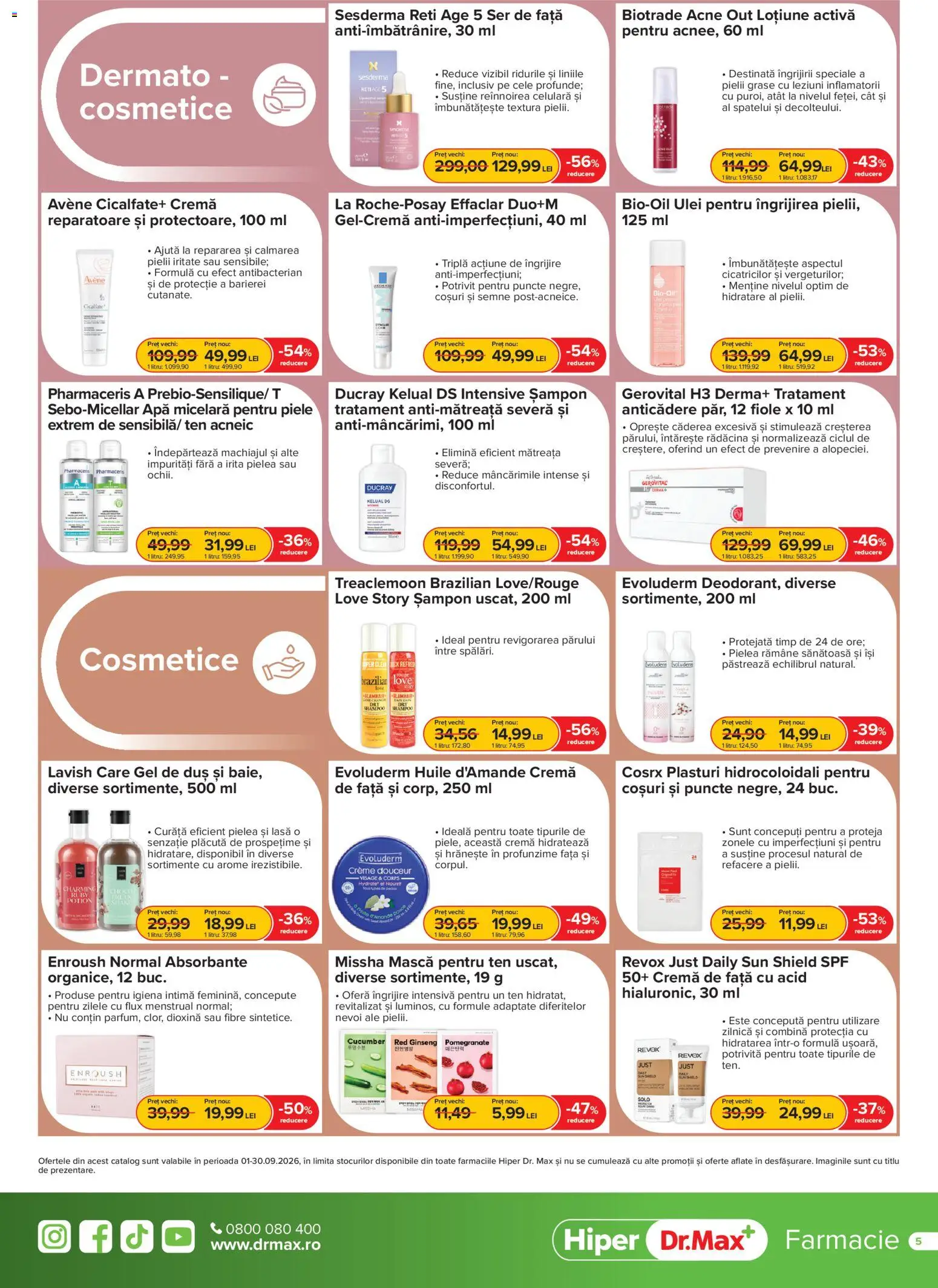 Noul catalog Dr.Max – valabil de la 01.09.2026 | Pagină: 5 | Produse: Plasturi, Duș, Cremă, Ulei