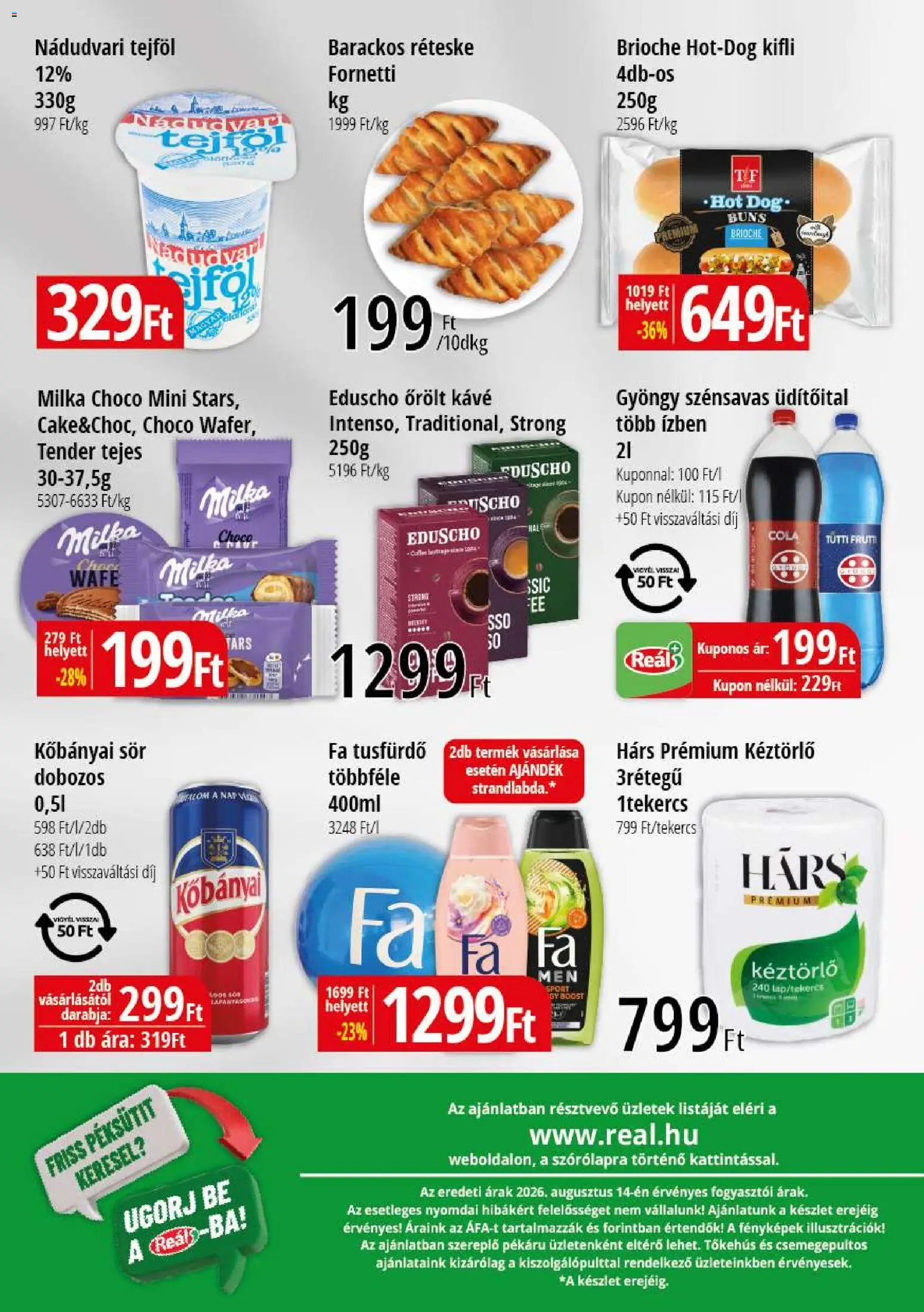Reál akciós ujság - amely érvényes a következő dátumtól: 2026.08.27. | Oldal: 2 | Termékek: Kőbányai sör, Kifli, Cola, Kávé