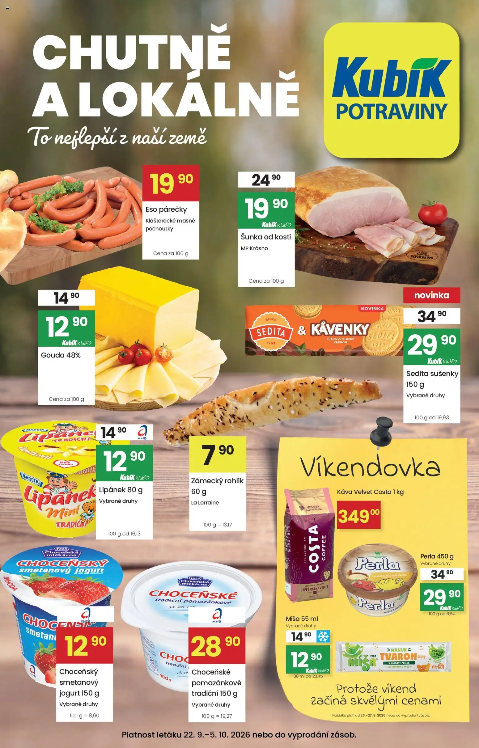 Kubík leták od 22.09.2026 | Strana: 1 | Produkty: Káva Velvet, Káva, Rohlík, Crema