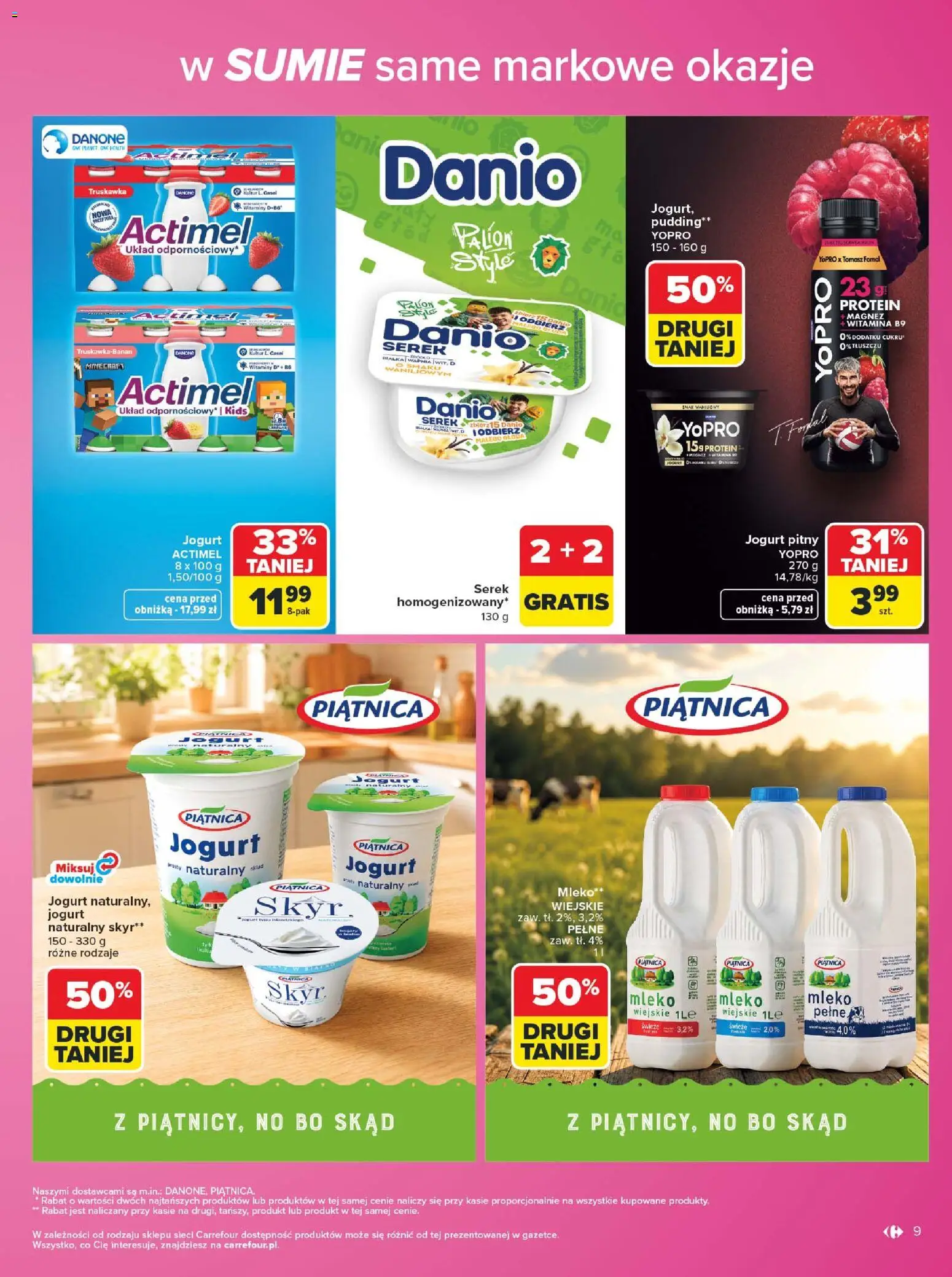 Carrefour gazetka - Same markowe okazje od 03.08.2026 | Strona: 9 | Produkty: Jogurt pitny, Mleko, Jogurt, Skyr