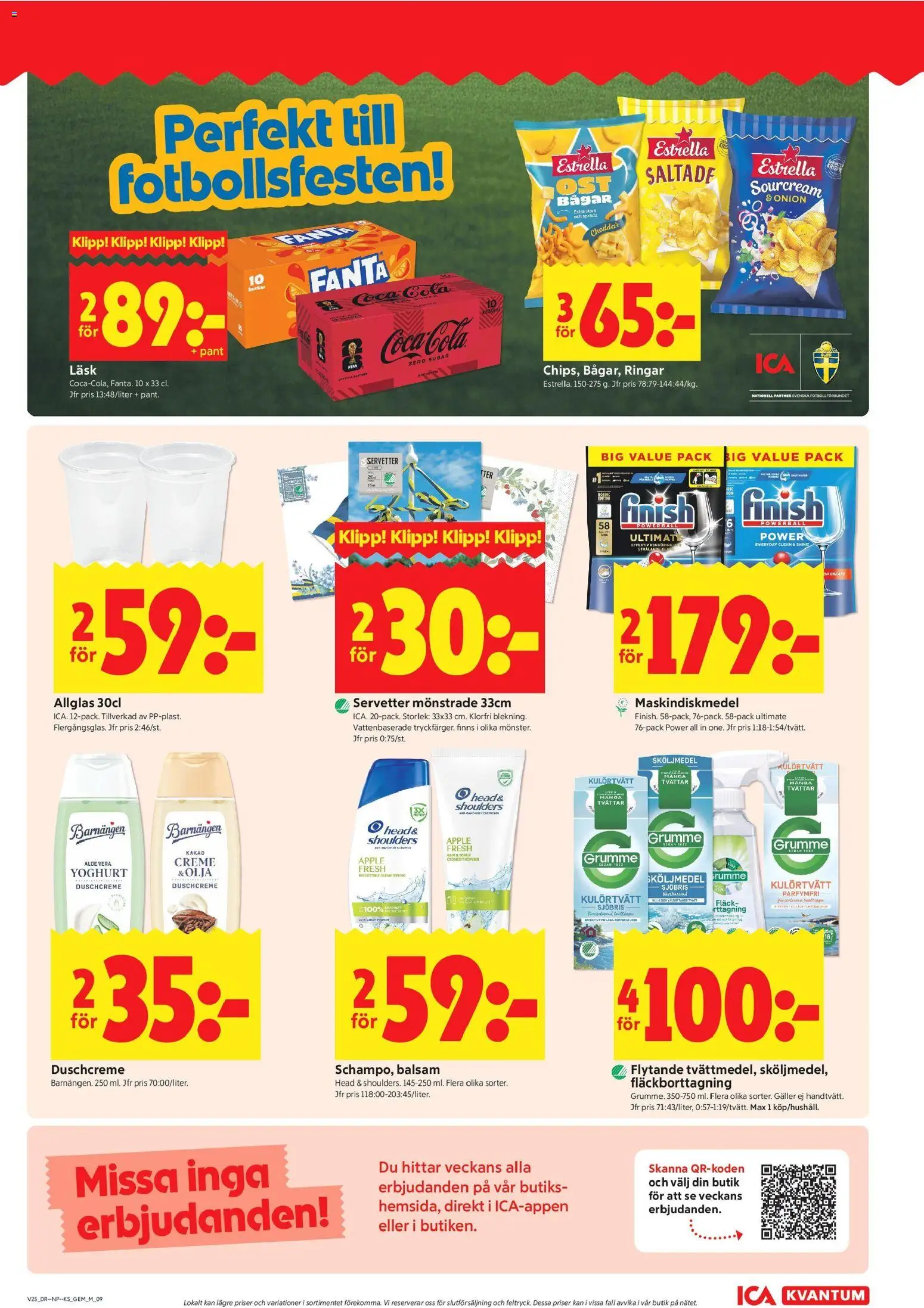 ICA Kvantum reklamblad aktuell från 15.06.2026 | Sida: 9 | Produkter: Sköljmedel, Cheddar, Yoghurt, Servetter