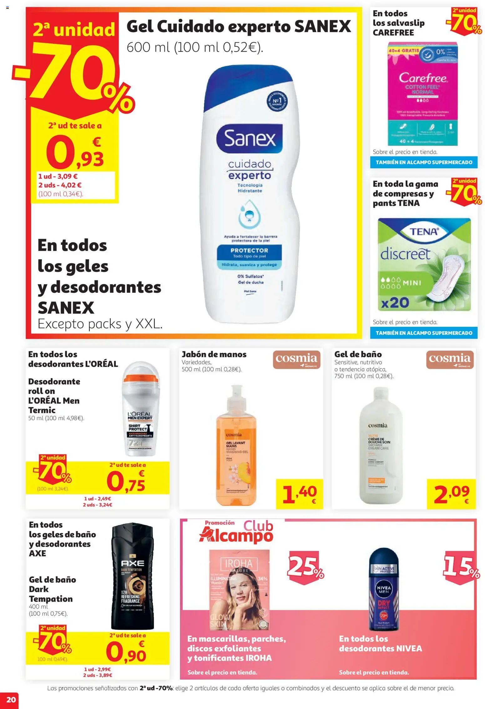 Alcampo HG Unico │ válido desde el 27/08/2026 | Página: 20 | Productos: Antitranspirante, Gel de baño, Té, Compresas