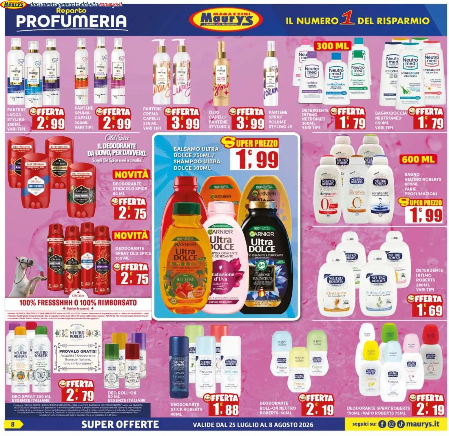 Volantino Maury's del 25/07/2026 | Pagina: 8 | Prodotti: Shampoo, Tè, Olio, Bagno