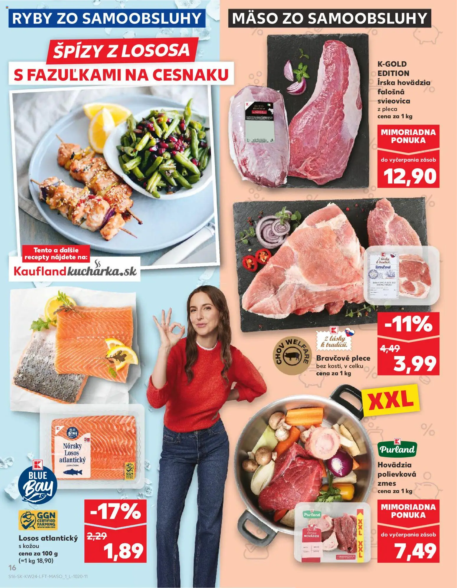 Nové Kaufland akcie – leták je platný od 11.06.2026 | Strana: 16 | Produkty: Ryby, Bravčové plece, Losos