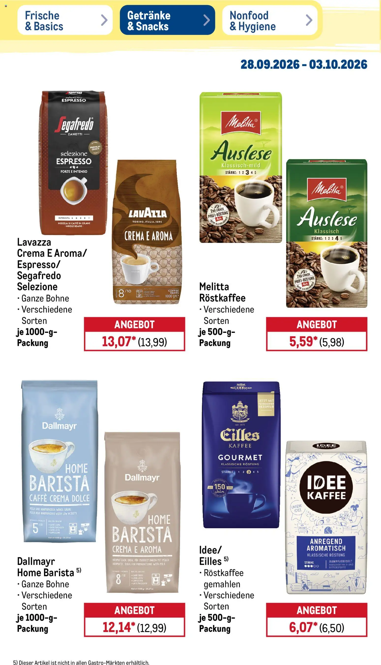 Metro Prospekt – gültig ab 28.09.2026 | Seite: 22 | Produkte: Melitta, Lavazza, Milch, Segafredo