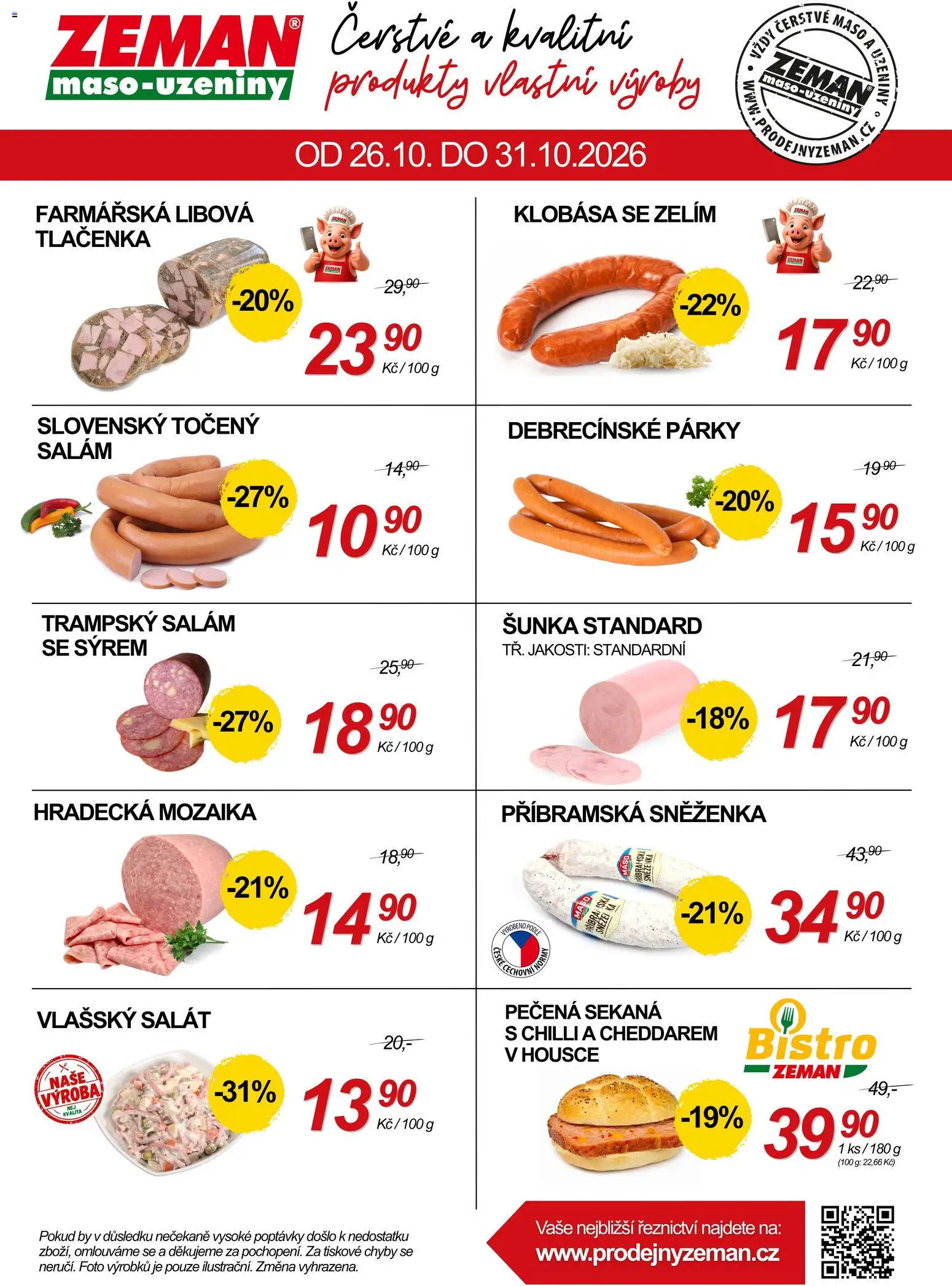 Prodejny Zeman leták od 26.10.2026 | Strana: 2 | Produkty: Šunka, Sekaná, Točený salám, Chilli