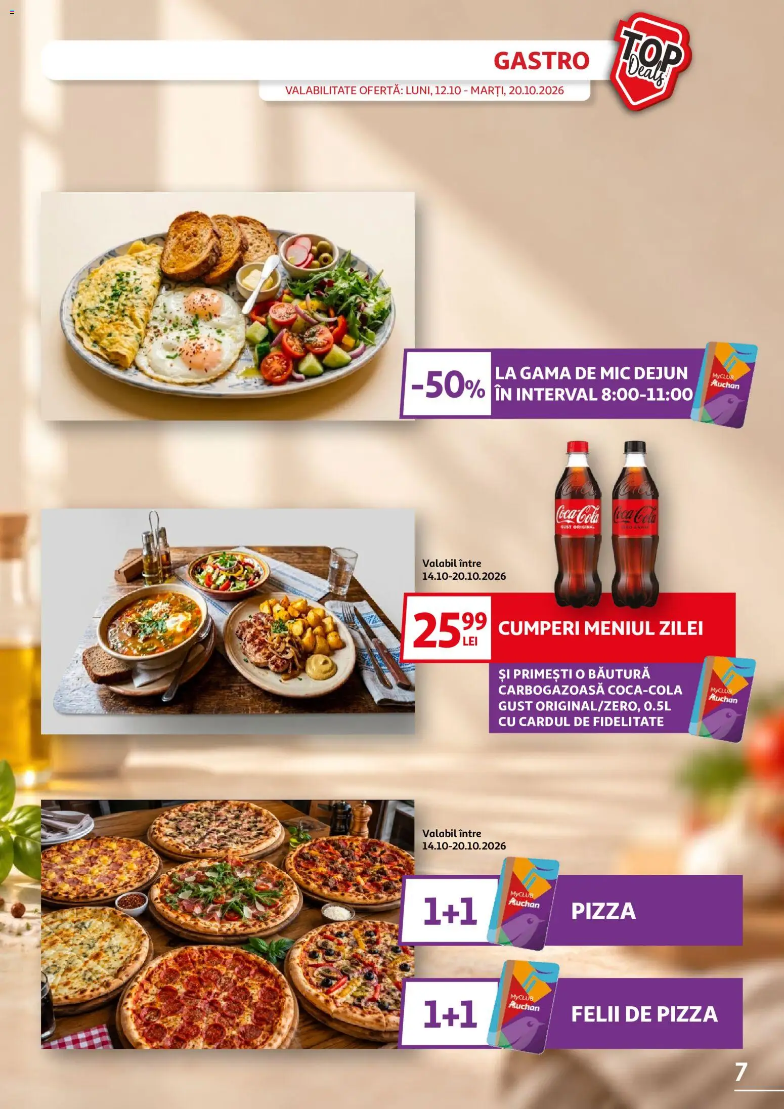 Noul catalog Auchan – valabil de la 12.10.2026 | Pagină: 7 | Produse: Gastro, Cola, Coca cola, Pizza