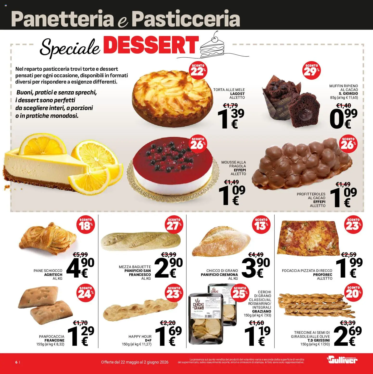 Volantino Gulliver del 22.05.2026 | Pagina: 6 | Prodotti: Mele, Focaccia, Muffin, Torta