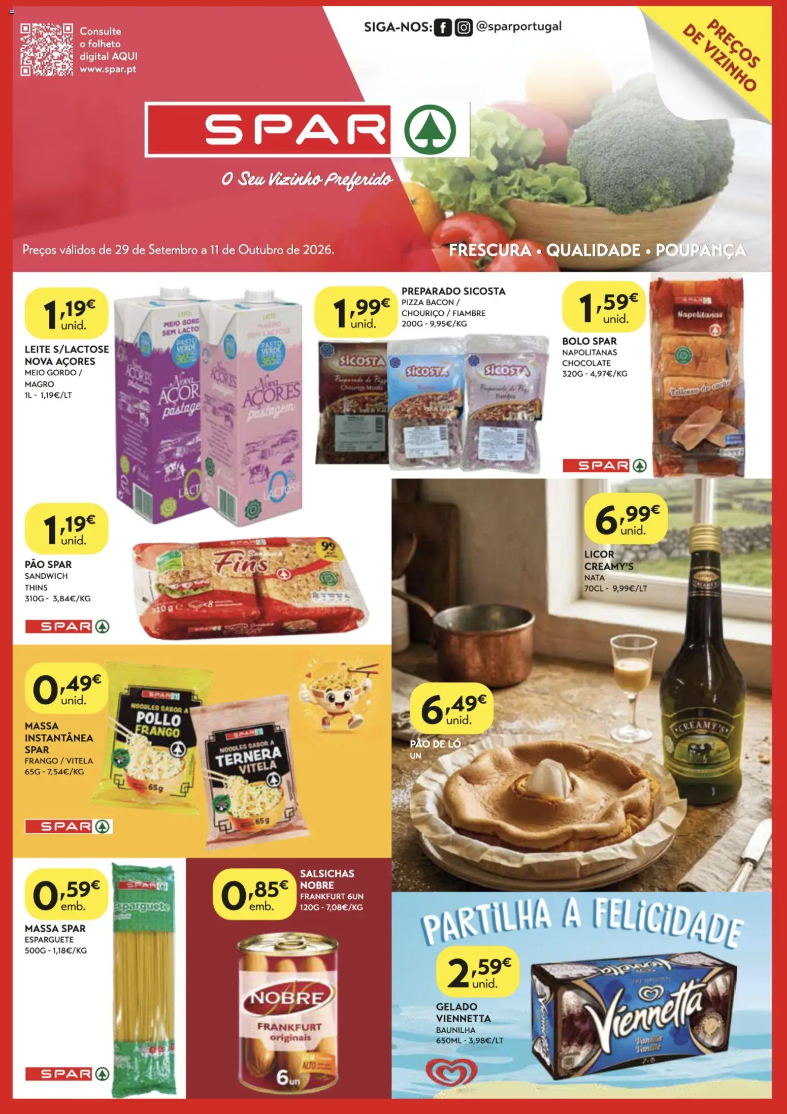 Spar folheto Açores │ válido de 29/09/2026 | Página: 1 | Produtos: Bacon, Frango, Pão, Massa
