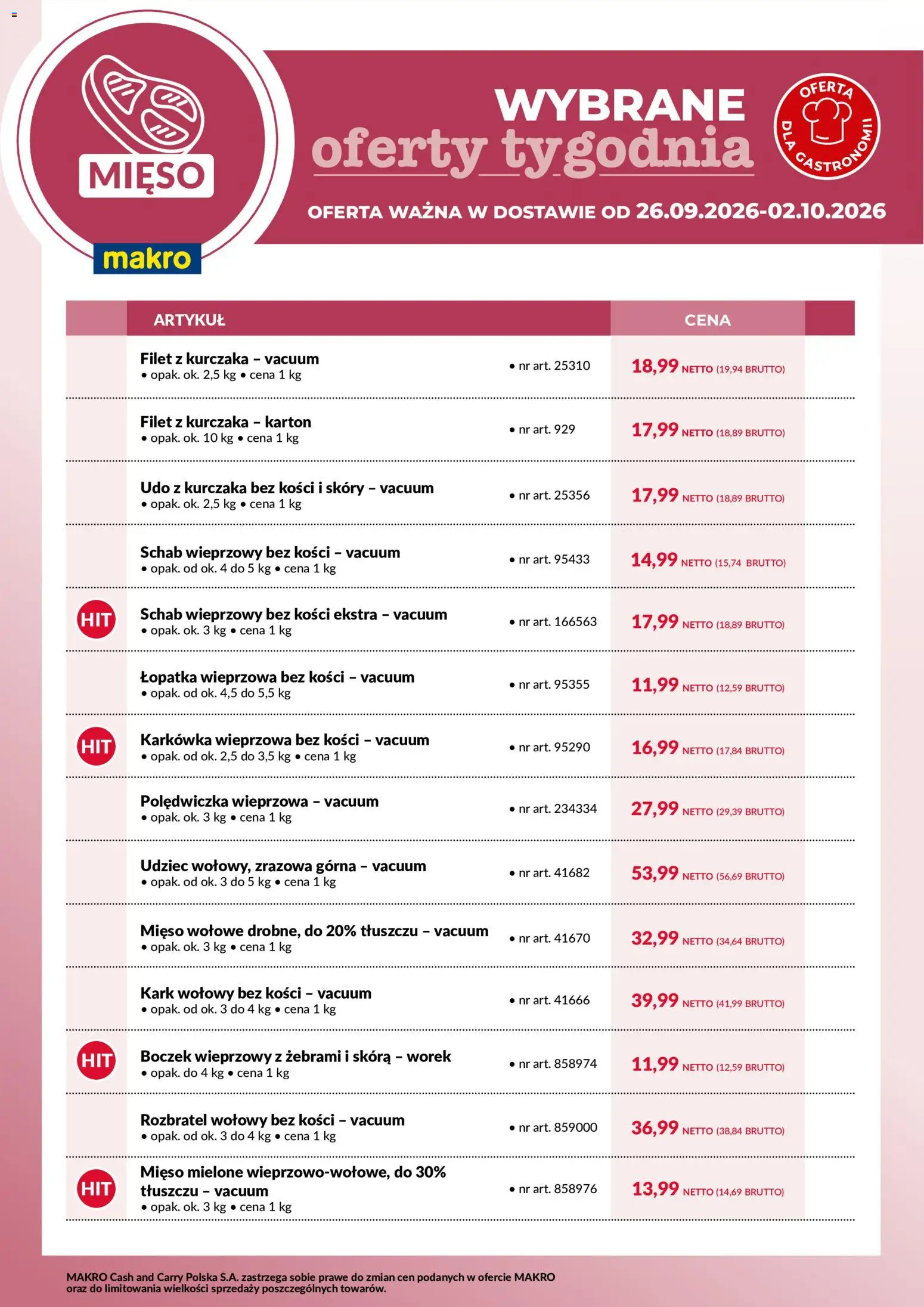 Makro gazetka - wybrane oferty tygodnia w dostawie od 26.09.2026 | Strona: 1 | Produkty: Boczek wieprzowy, Polędwiczka wieprzowa, Mięso wołowe, Filet