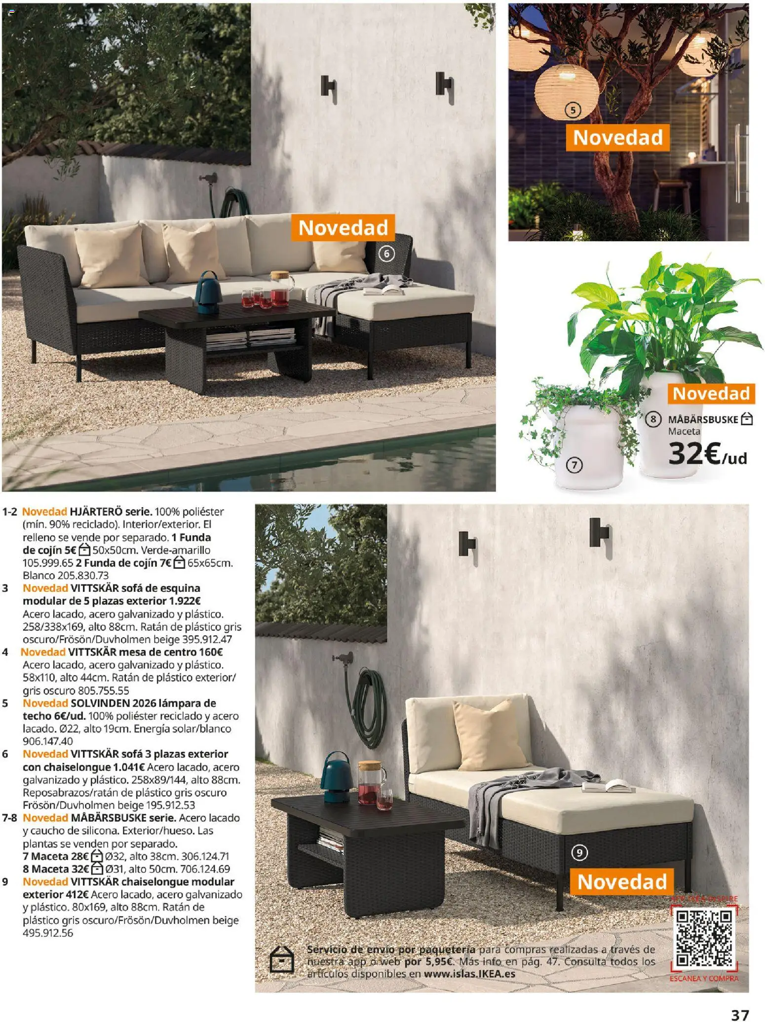 Catálogo IKEA Muebles de exterior │ válido desde el 17/12/2025 | Página: 37 | Productos: Lámpara de techo, Funda, Sofá, Maceta