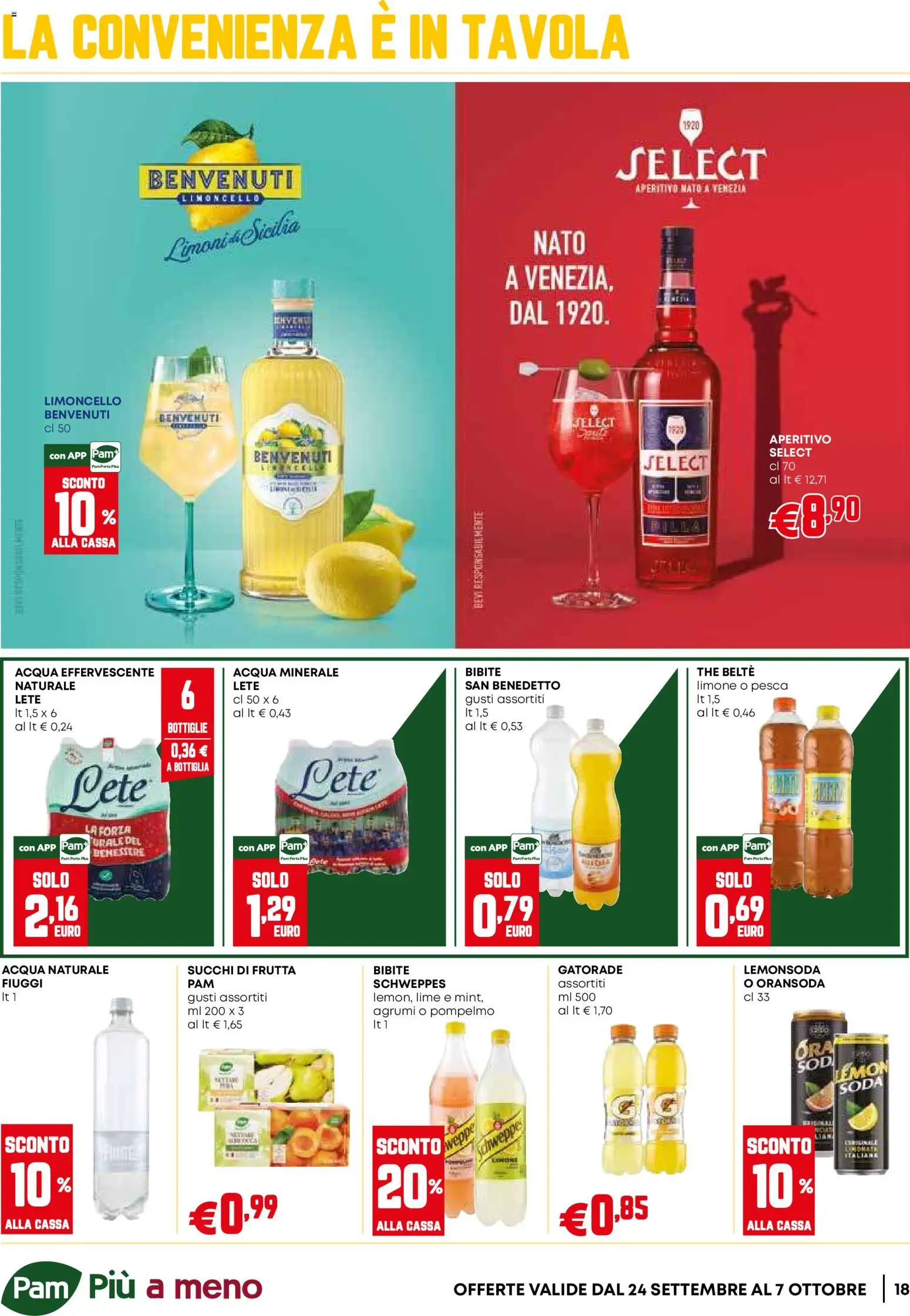 Volantino PAM del 24/09/2026 | Pagina: 18 | Prodotti: Bibite, Limoni, Acqua minerale, Bottiglia