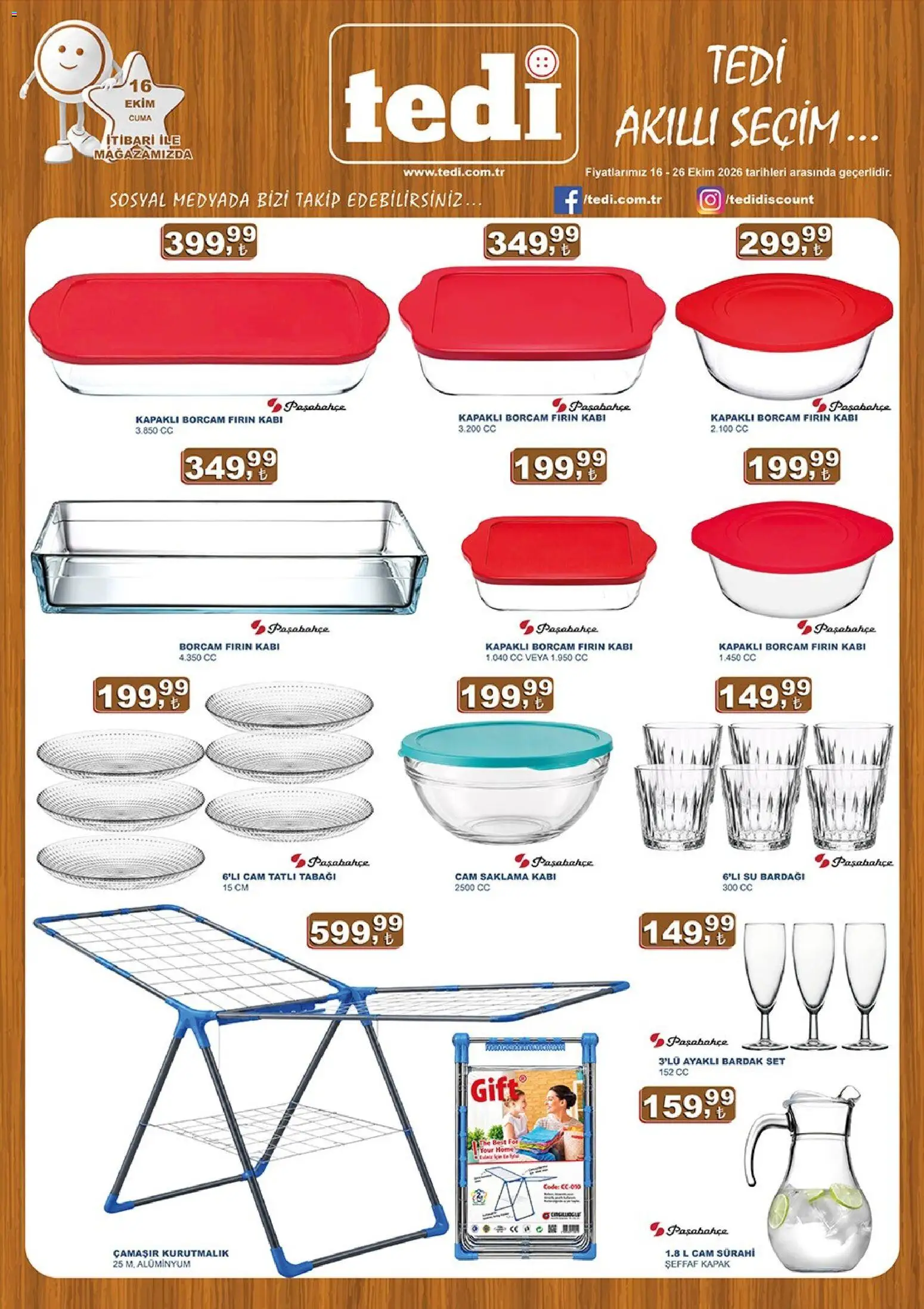 Tedi  Katalog - 16 Ekim 2026 tarihinden itibaren geçerlidir | Sayfa: 1 | Ürünler: Su, Bardak, Su bardağı, Fırın
