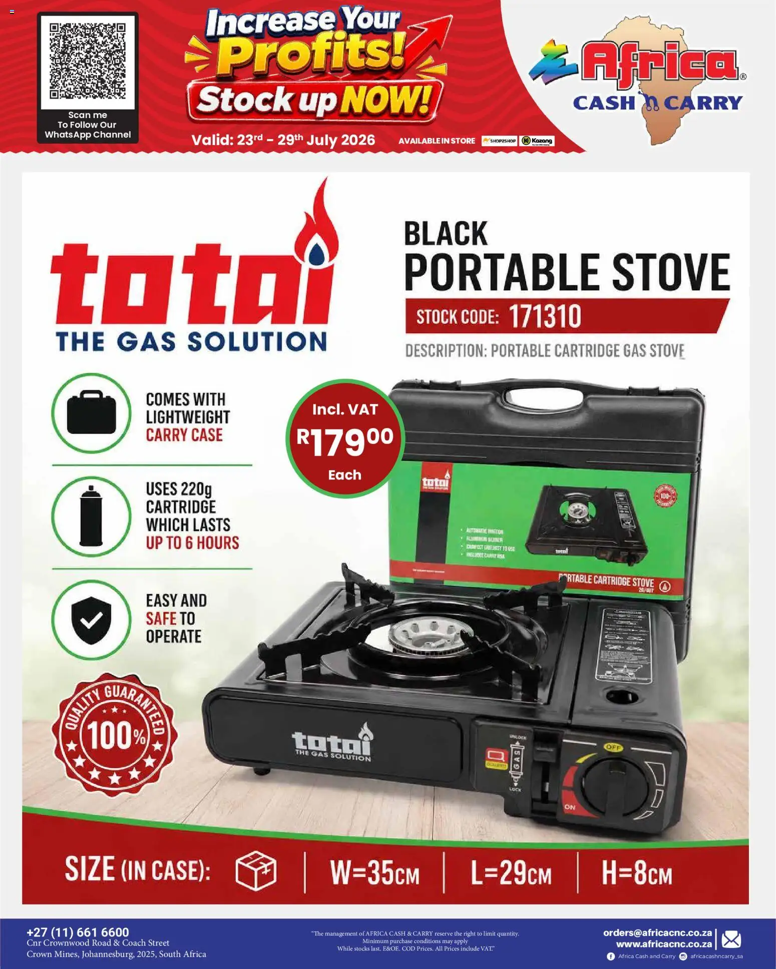 New Africa Cash & Carry catalogue – valid from 23/07/2026 | Page: 34 | Products: Case, Stove, Gas stove, Stock