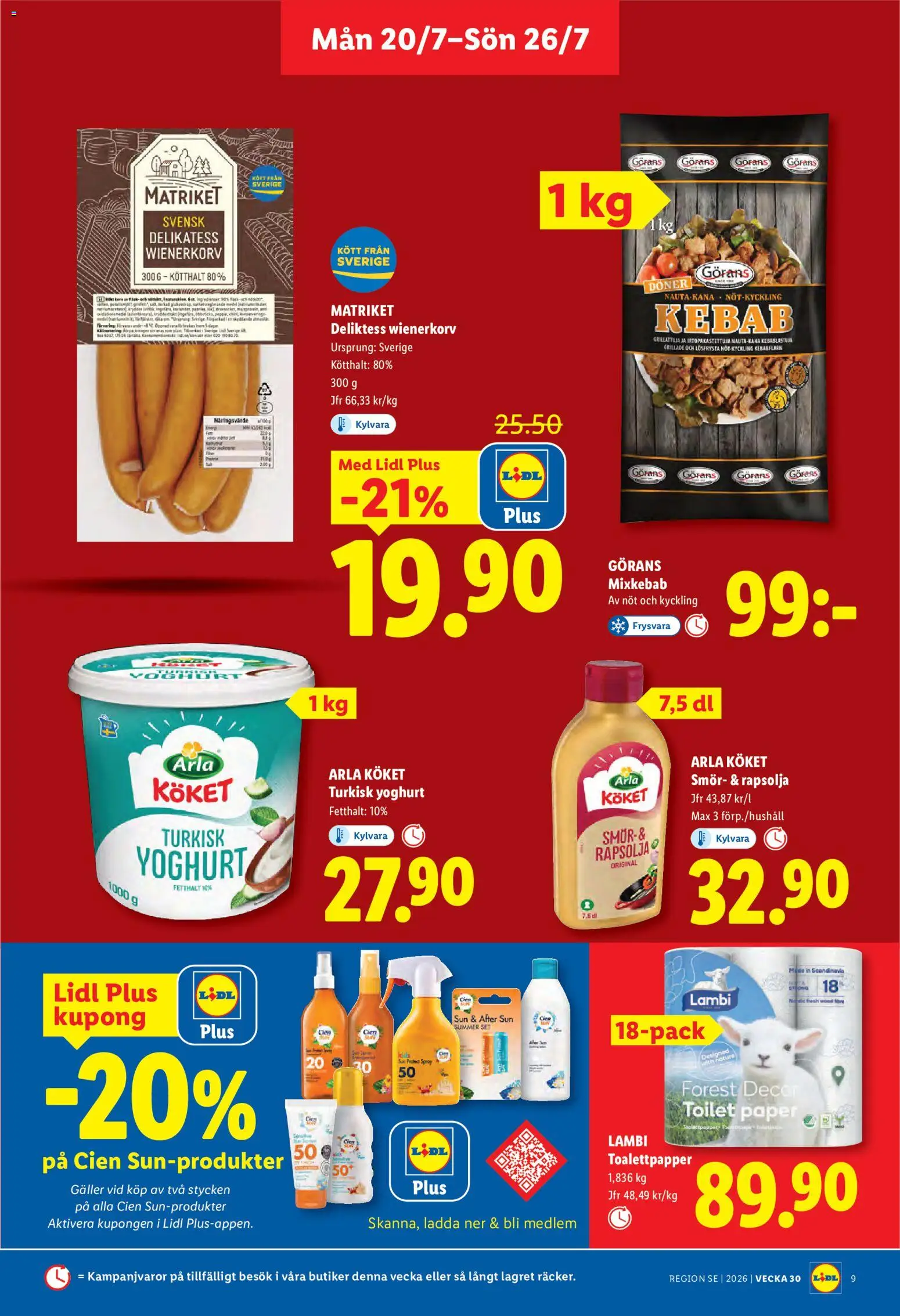 Lidl reklamblad aktuell från 20/07/2026 | Sida: 9 | Produkter: Smör, Rapsolja, Set, Kött