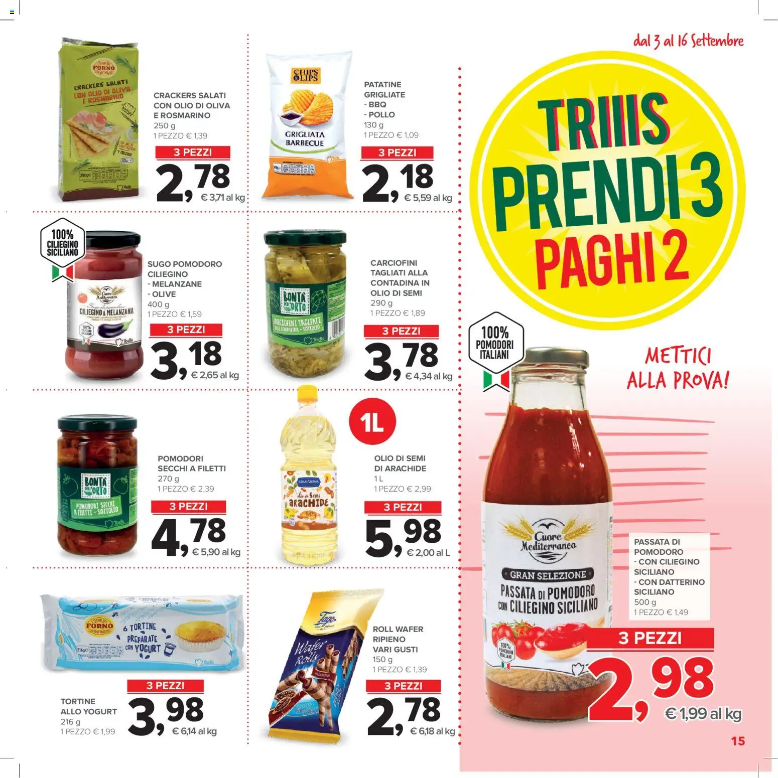 Volantino Todis del 03/09/2026 | Pagina: 15 | Prodotti: Olio, Melanzana, Crackers, Sugo