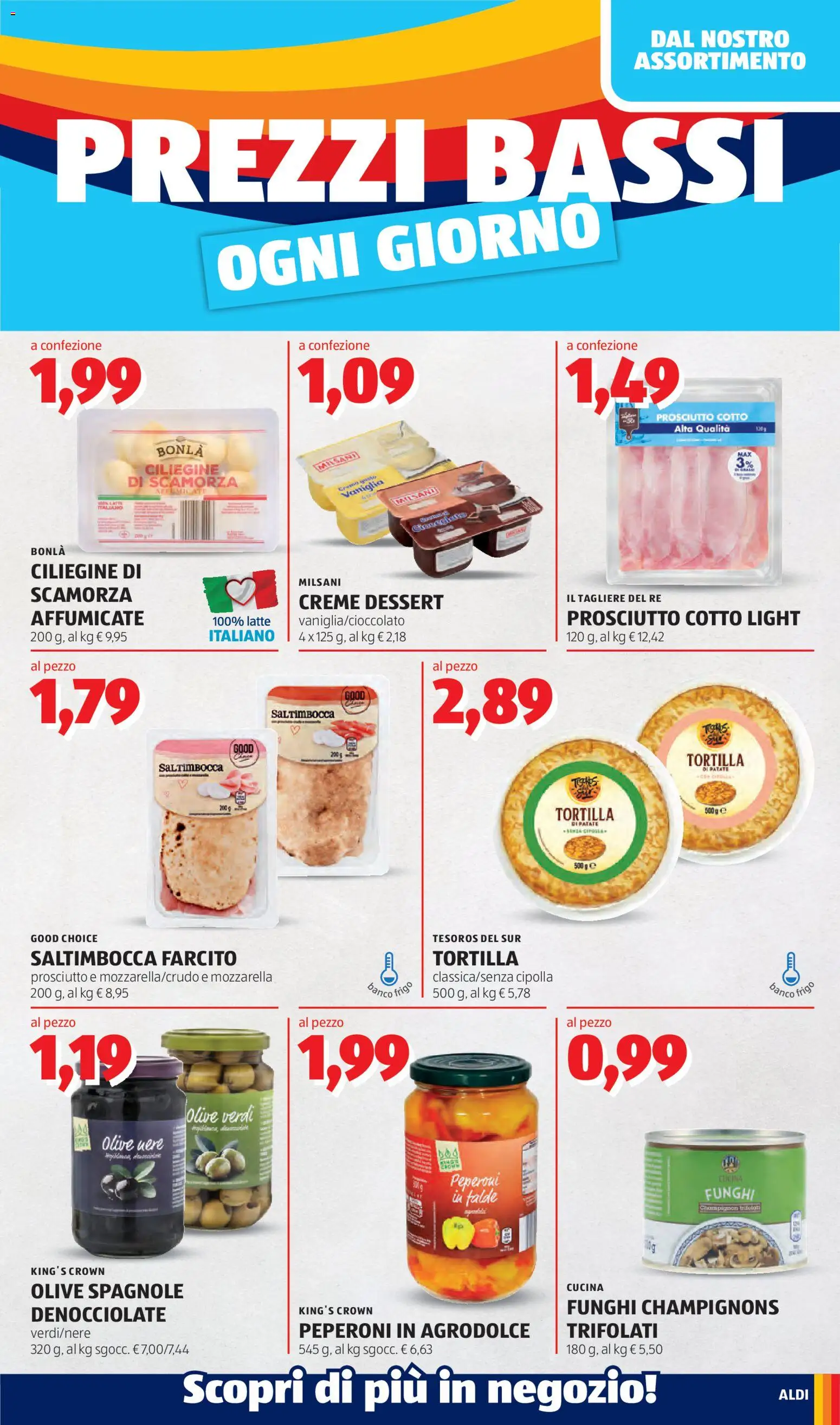 Volantino Aldi del 20/07/2026 | Pagina: 3 | Prodotti: Peperoni, Latte, Prosciutto, Funghi