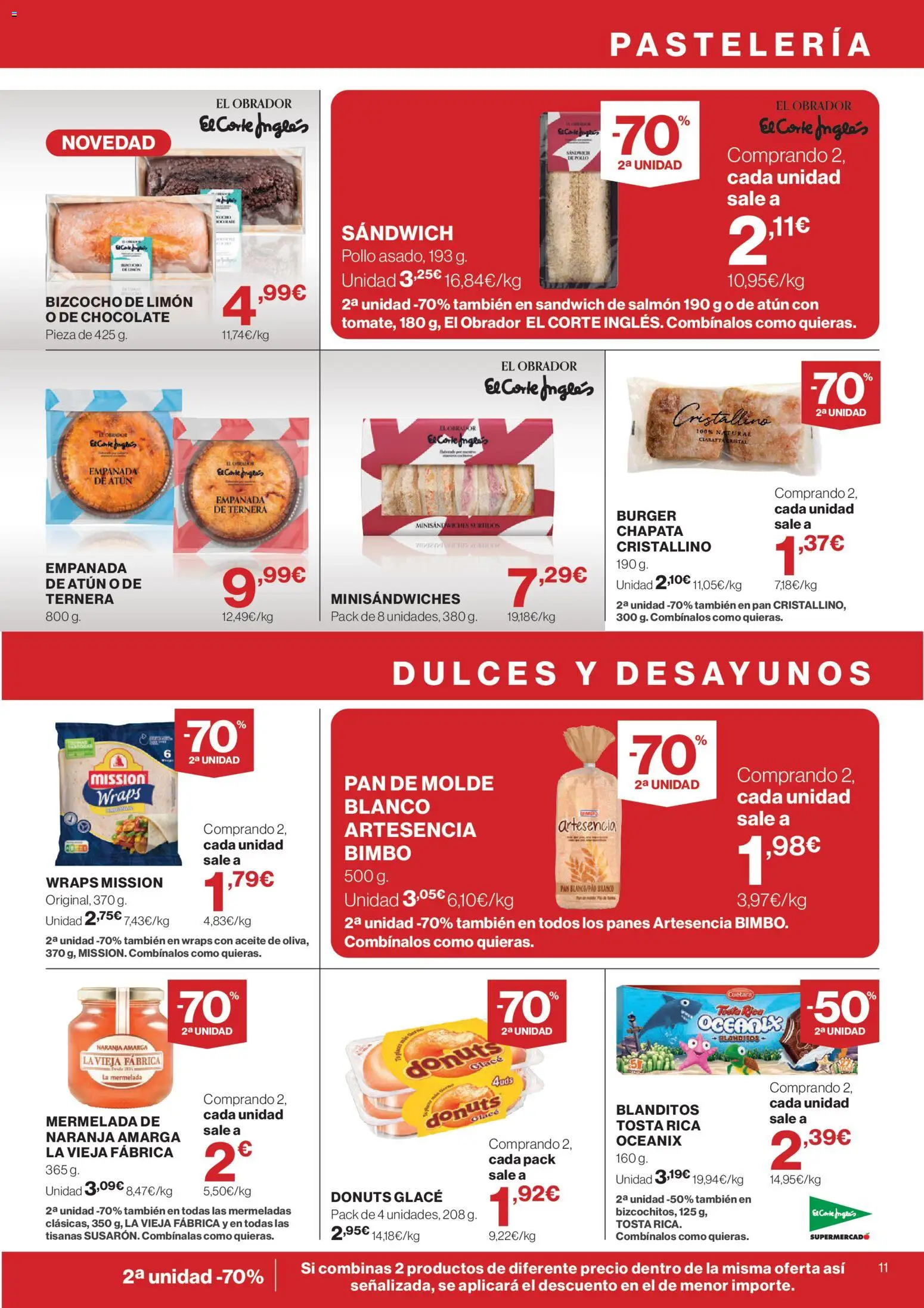 El Corte Inglés ofertas │ válido desde el 04.06.2026 | Página: 11 | Productos: Pan, Chocolate, Bizcocho, Donuts