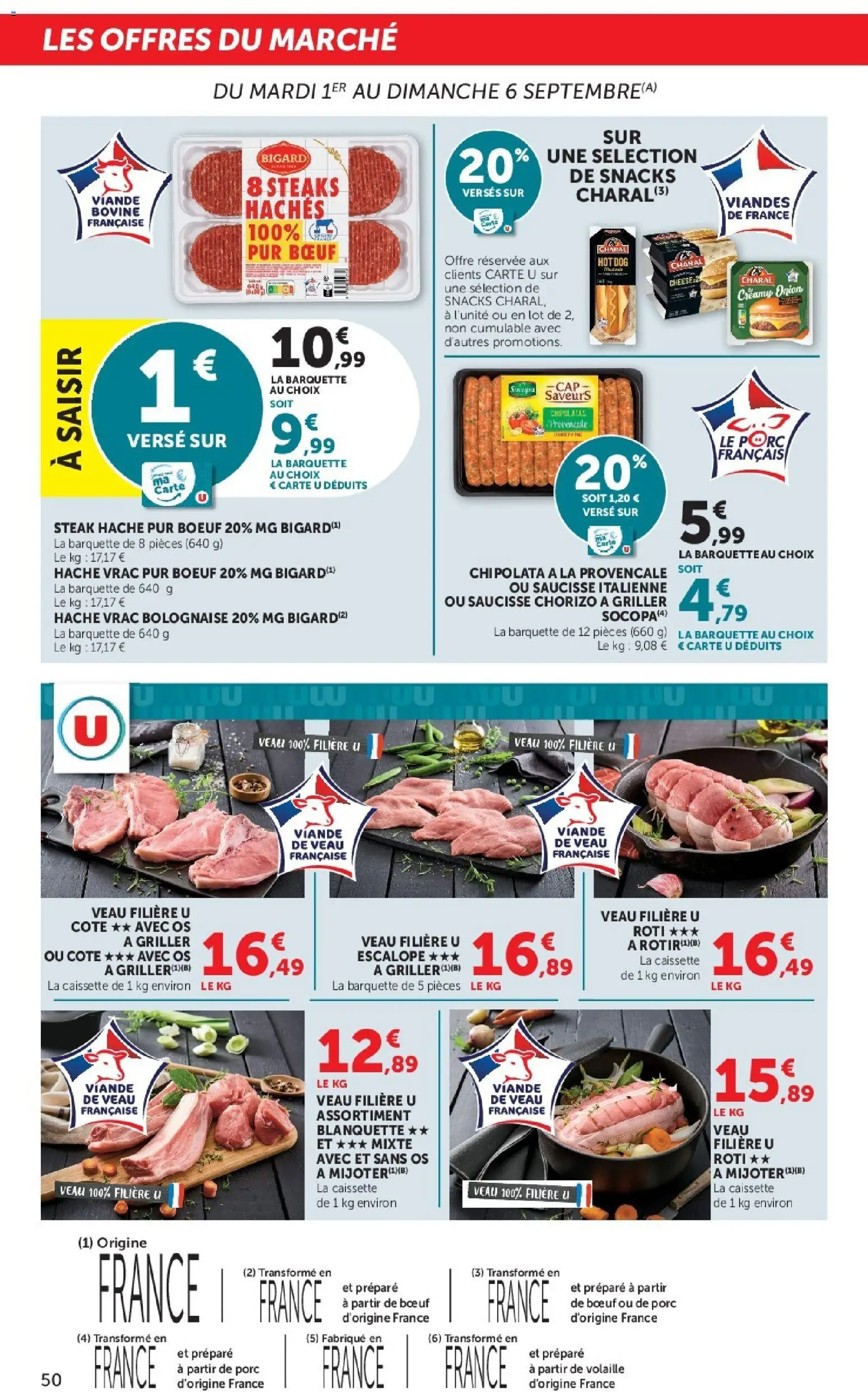 {H1} | Page: 50 | Produits: Volaille, Chipolatas, Viande de veau, Porc