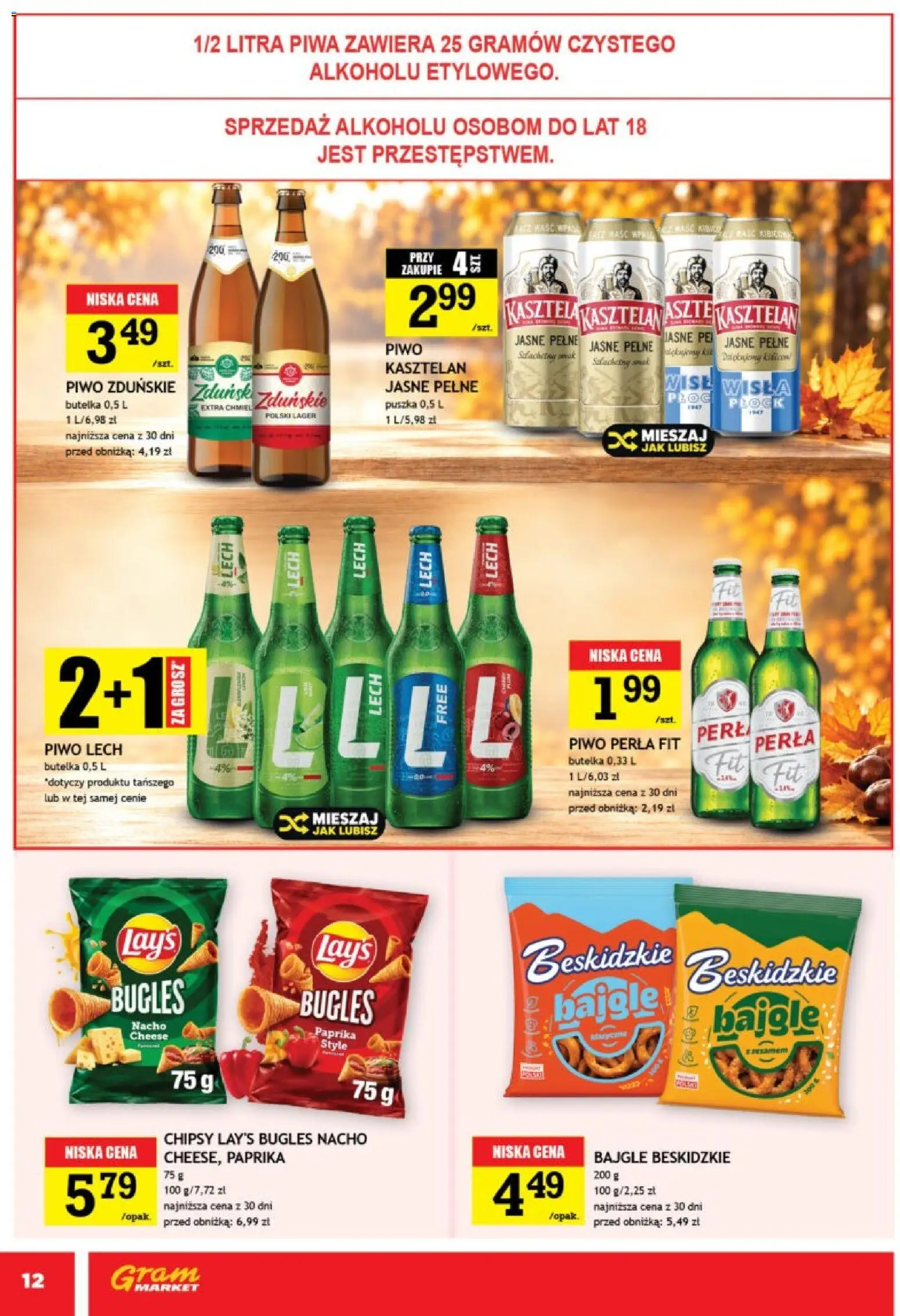 Gram Market gazetka od 14.10.2026 | Strona: 12 | Produkty: Chipsy, Lech, Piwo perła, Piwo
