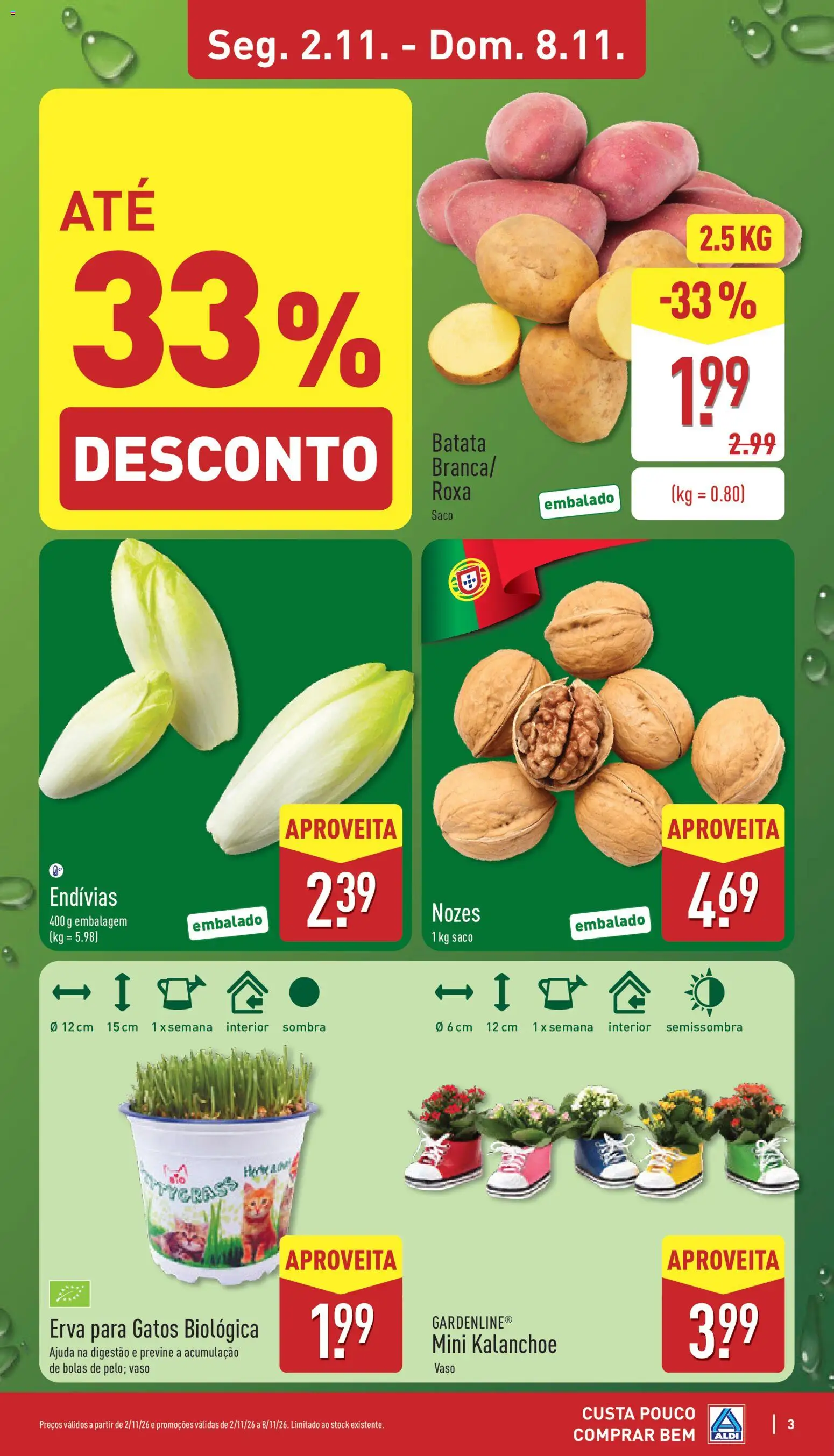 Aldi folheto │ válido de 02/11/2026 | Página: 3 | Produtos: Batata, Saco, Vaso, Nozes